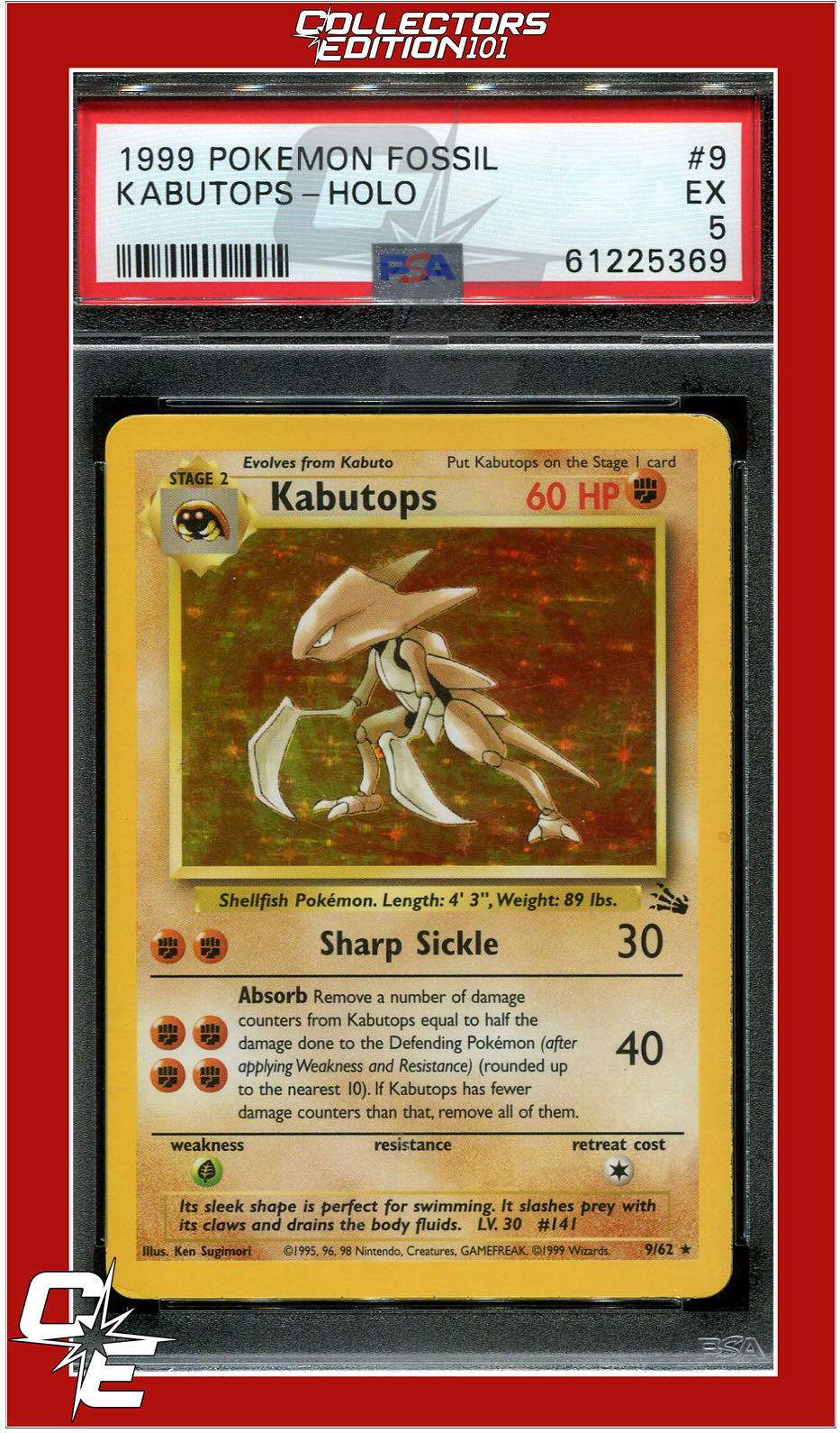 Fossil 9 Kabutops Holo PSA 5