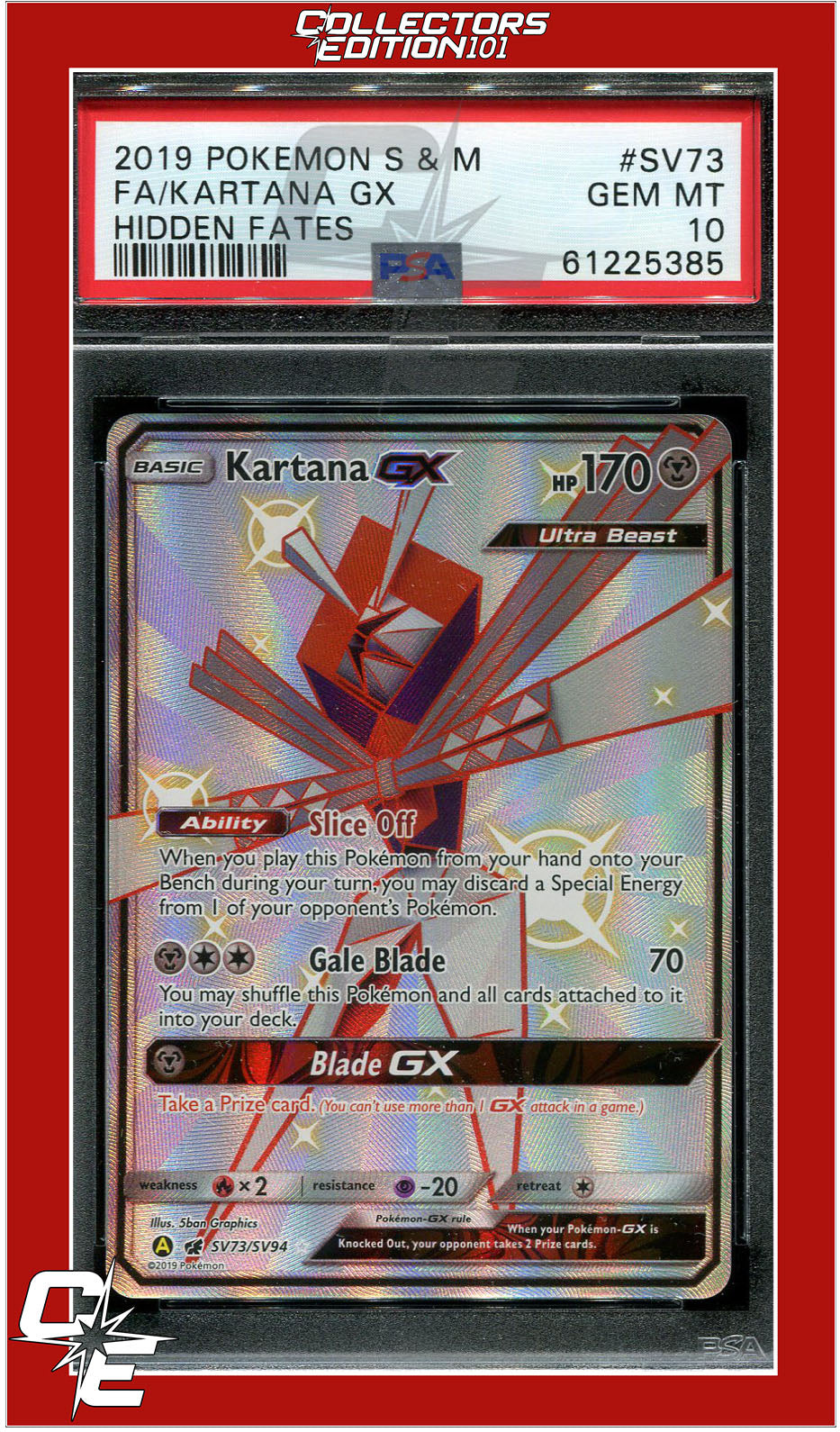 Hidden Fates SV73 Full Art Kartana GX PSA 10