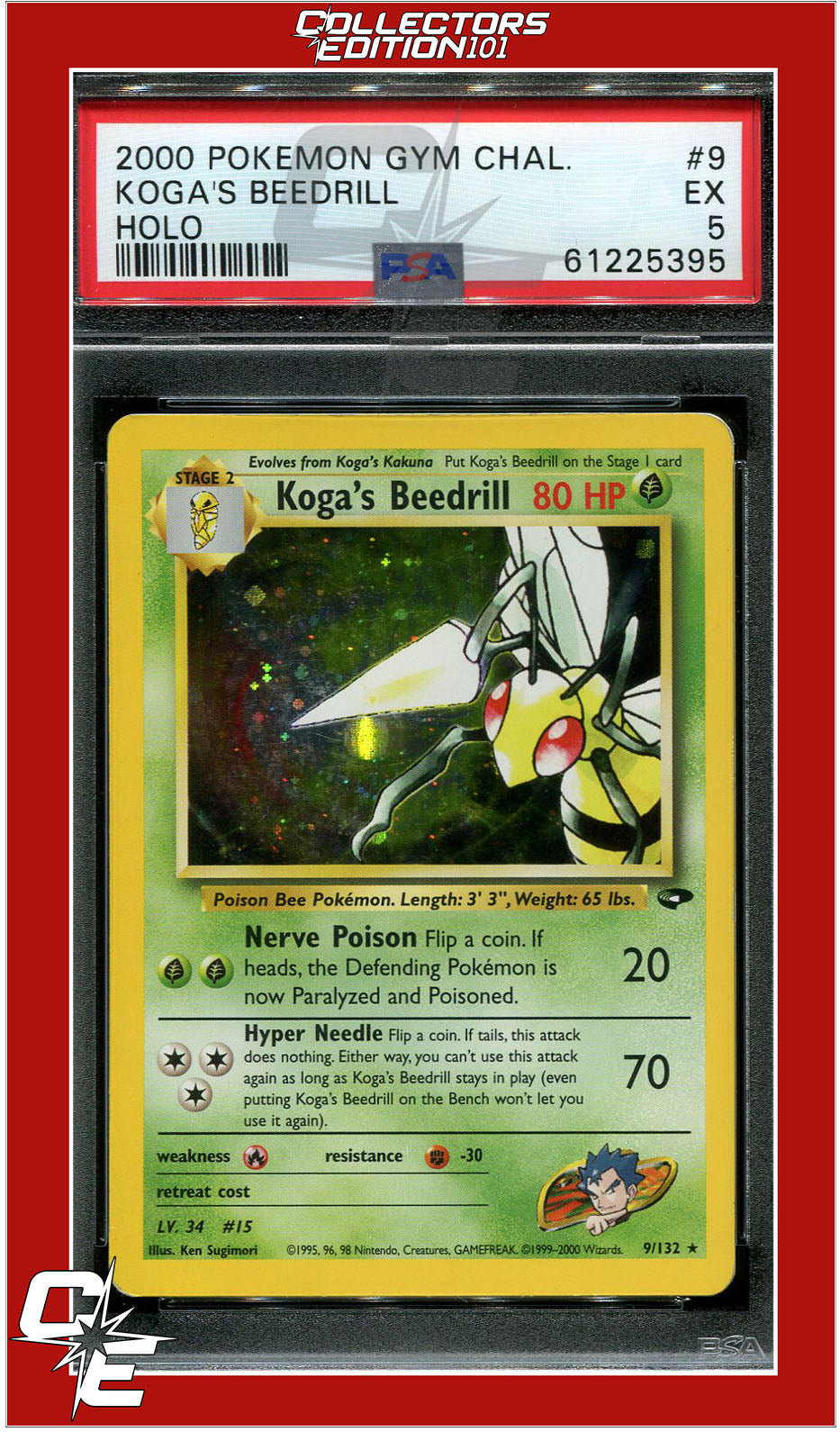 Gym Challenge 9 Koga's Beedrill Holo PSA 5