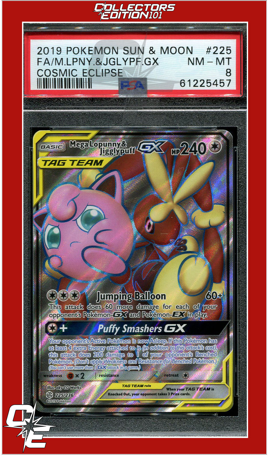 Cosmic Eclipse 225 Full Art Mega Lopunny & Jigglypuff GX PSA 8