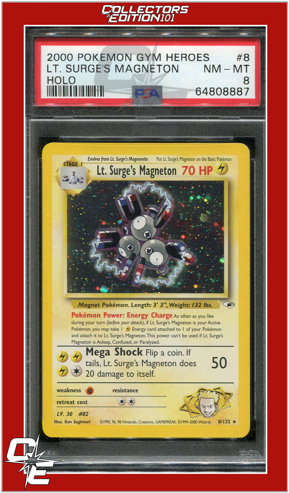 Gym Heroes 8 LT. Surge's Magneton Holo PSA 8