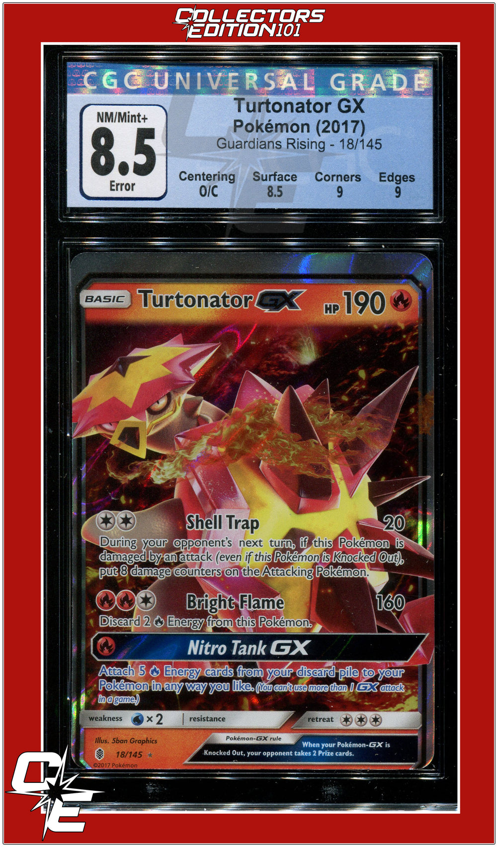 pokemon turtonator card Guardians Rising 18 Turtonator GX CGC 8.5 *ERROR*