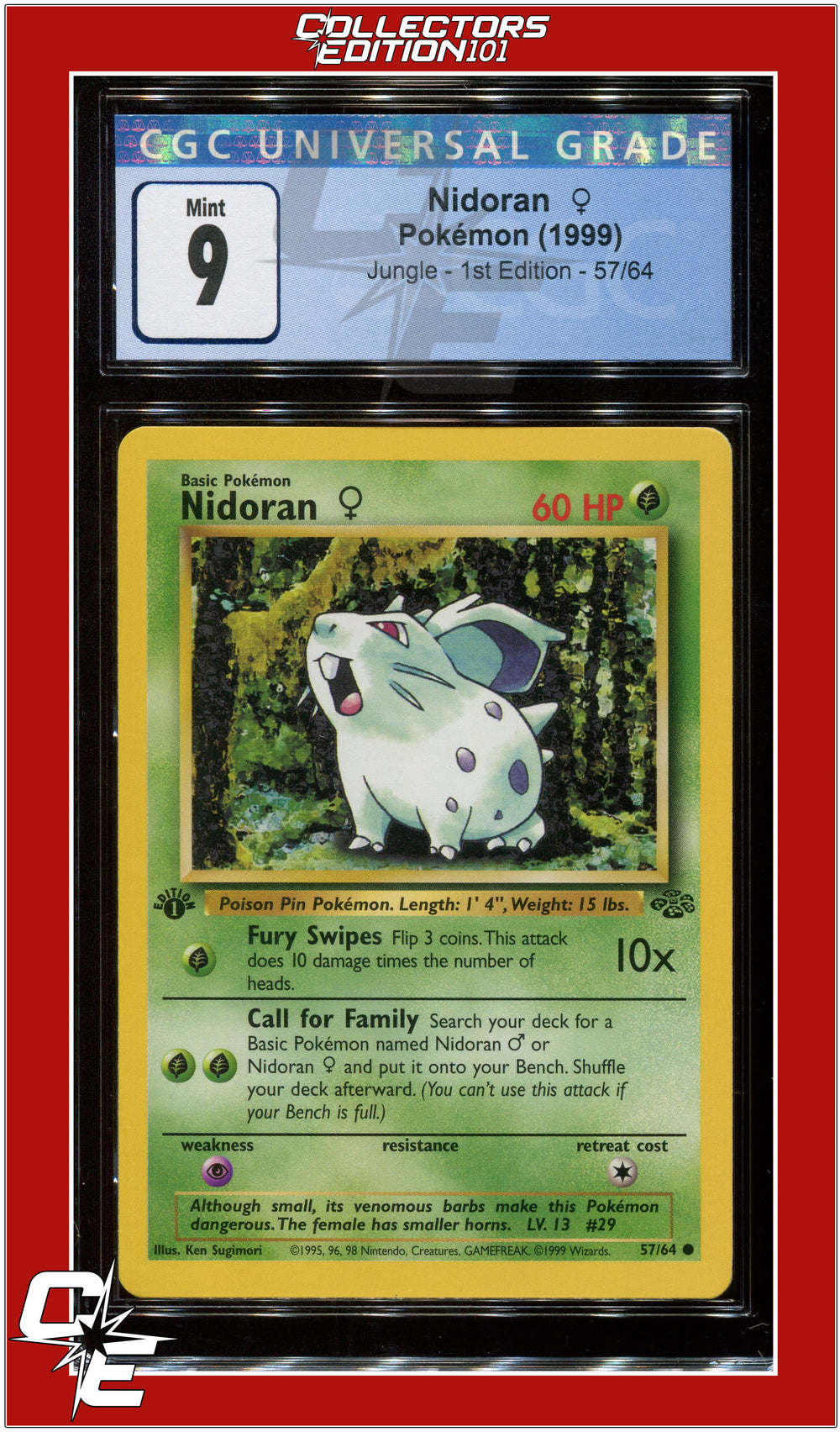 Jungle 1st Edition Nidoran 57/64 CGC 9