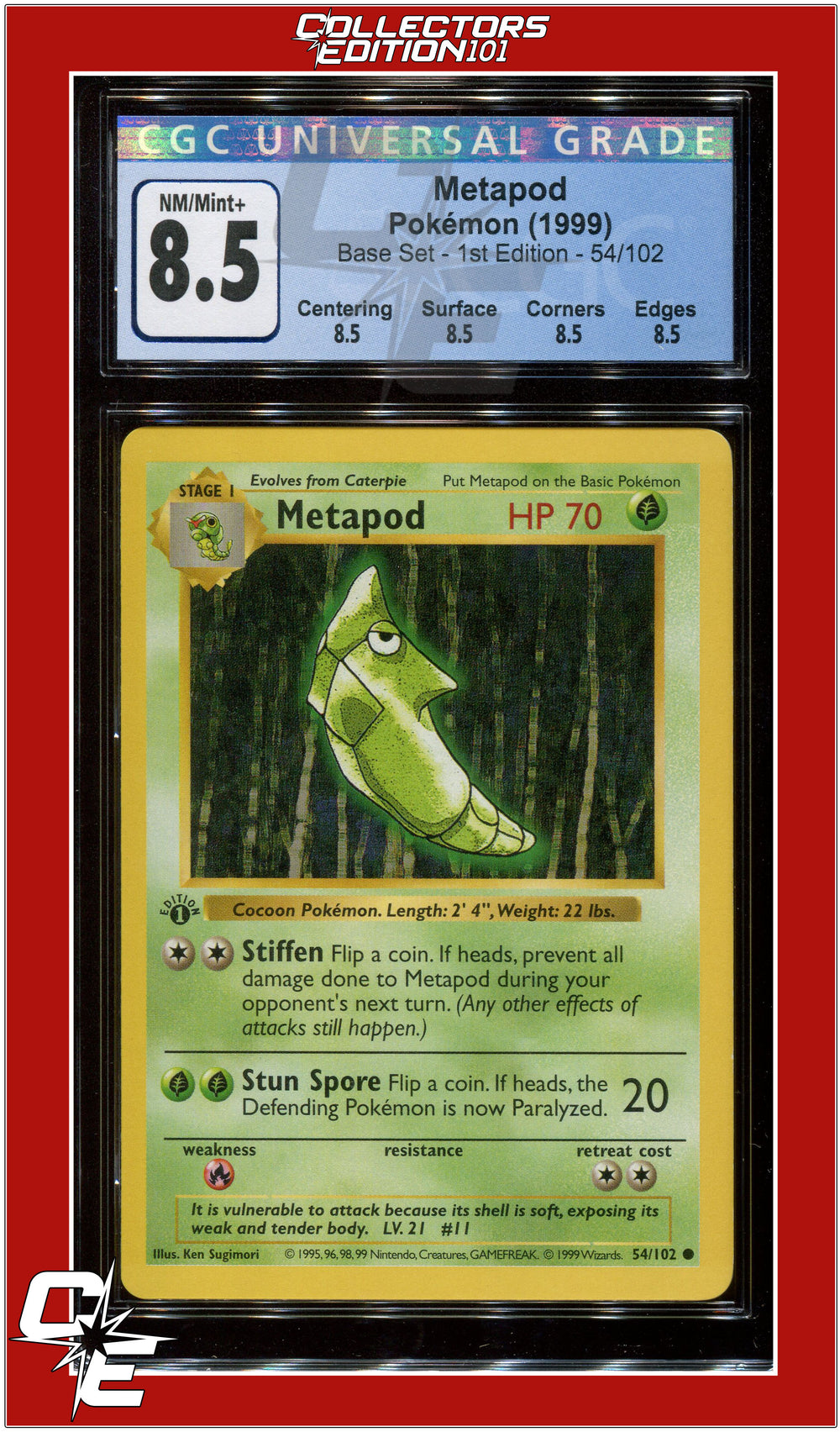 Base Set 1st Edition Metapod 54/102 CGC 8.5