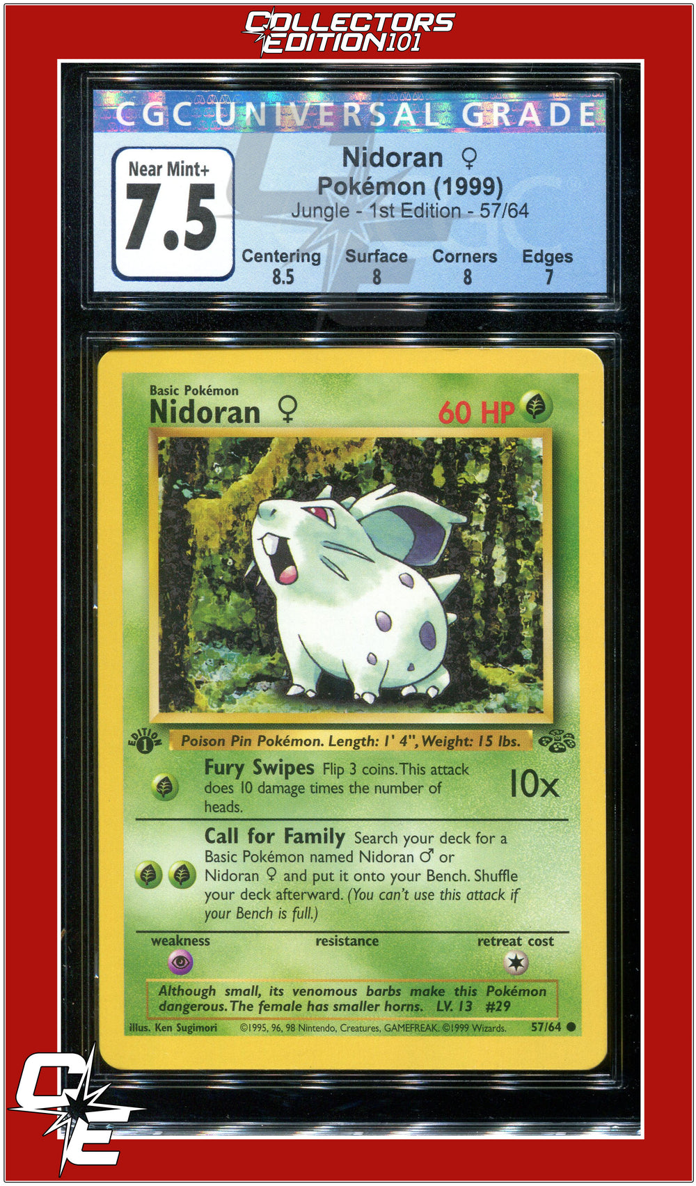 Jungle 1st Edition Nidoran 57/64 CGC 7.5