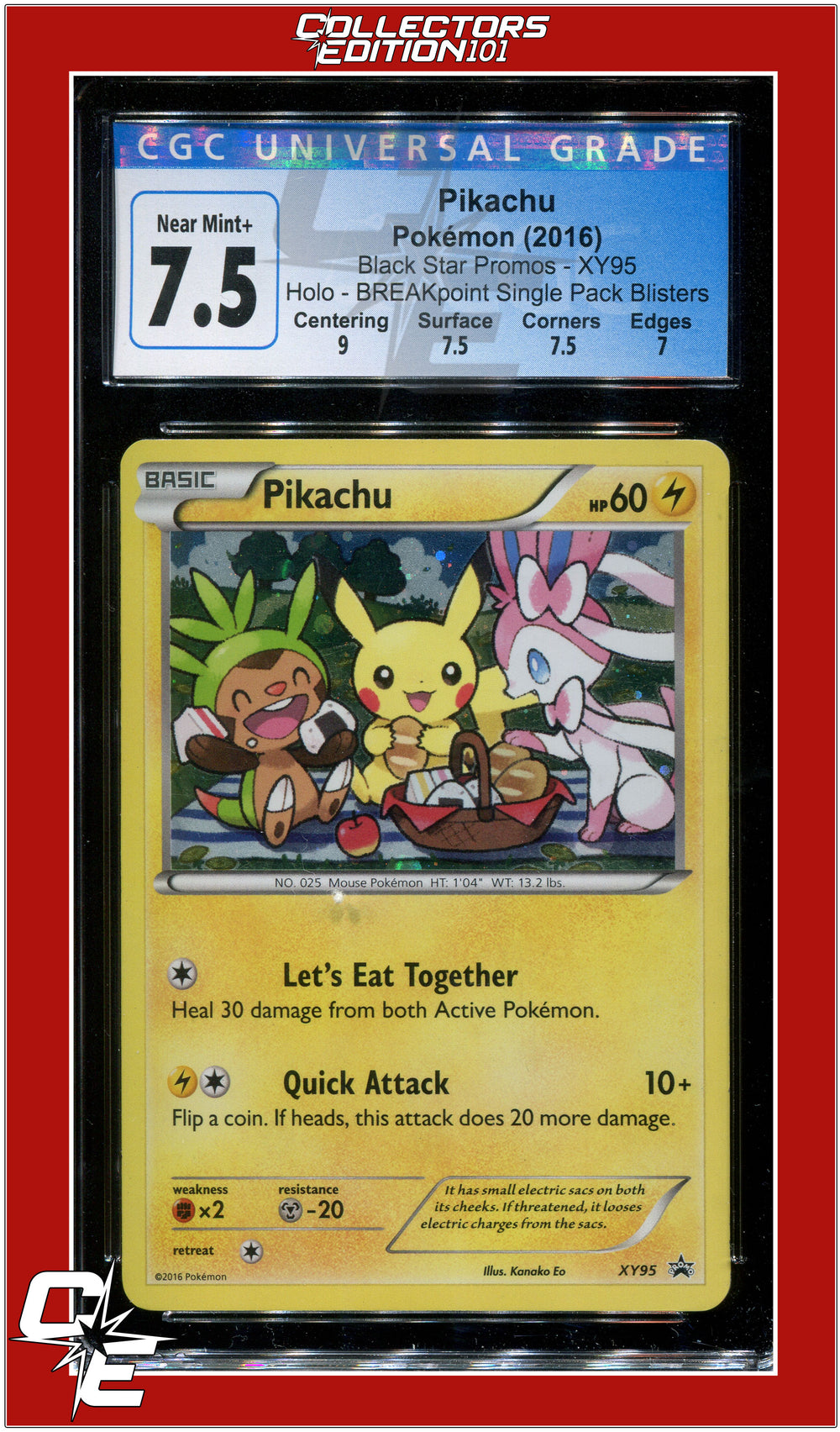 Black Star Promo Pikachu Cosmos Holo XY95 CGC 7.5 - Subgrades