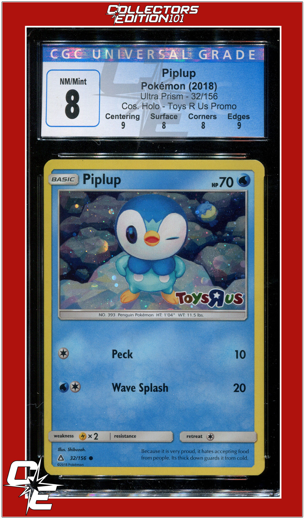 Ultra Prism Piplup Cosmos Holo Toys R Us 32/156 CGC 8 - Subgrades