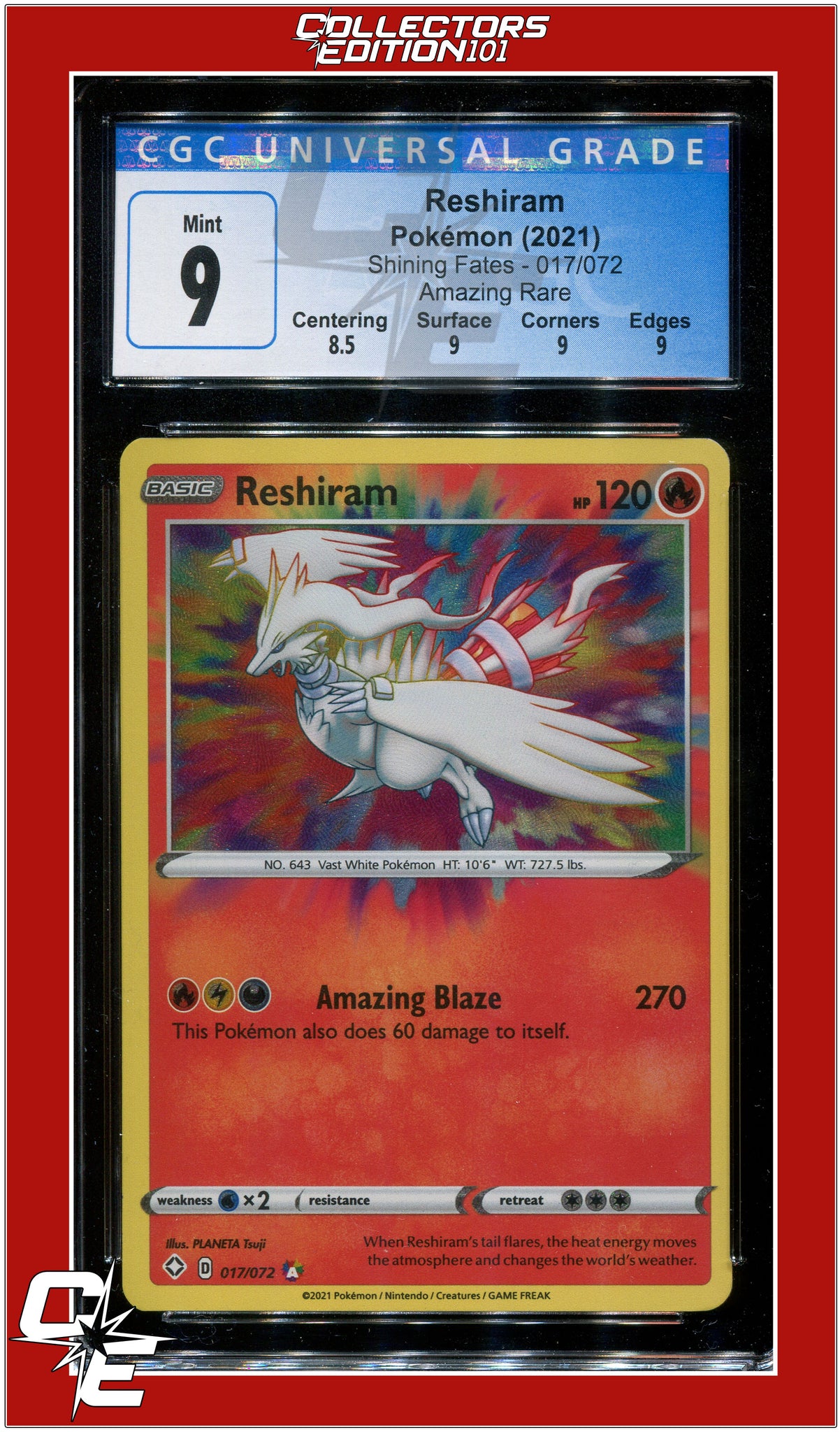 Shining Fates 017 Reshiram Amazing Rare CGC 9 - Subgrades | Collectors Edition 101 Shining Fates 017 Reshiram Amazing Rare CGC 9 - Subgrades | Collectors Edition 101