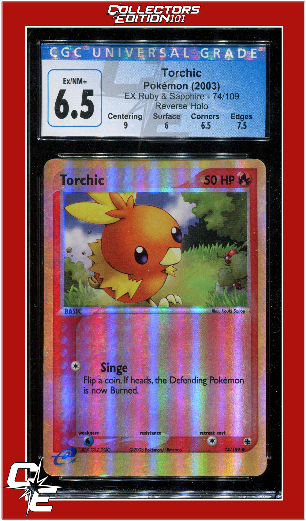 EX Ruby & Sapphire Torchic Reverse Holo 74/109 CGC 6.5 - Subgrades