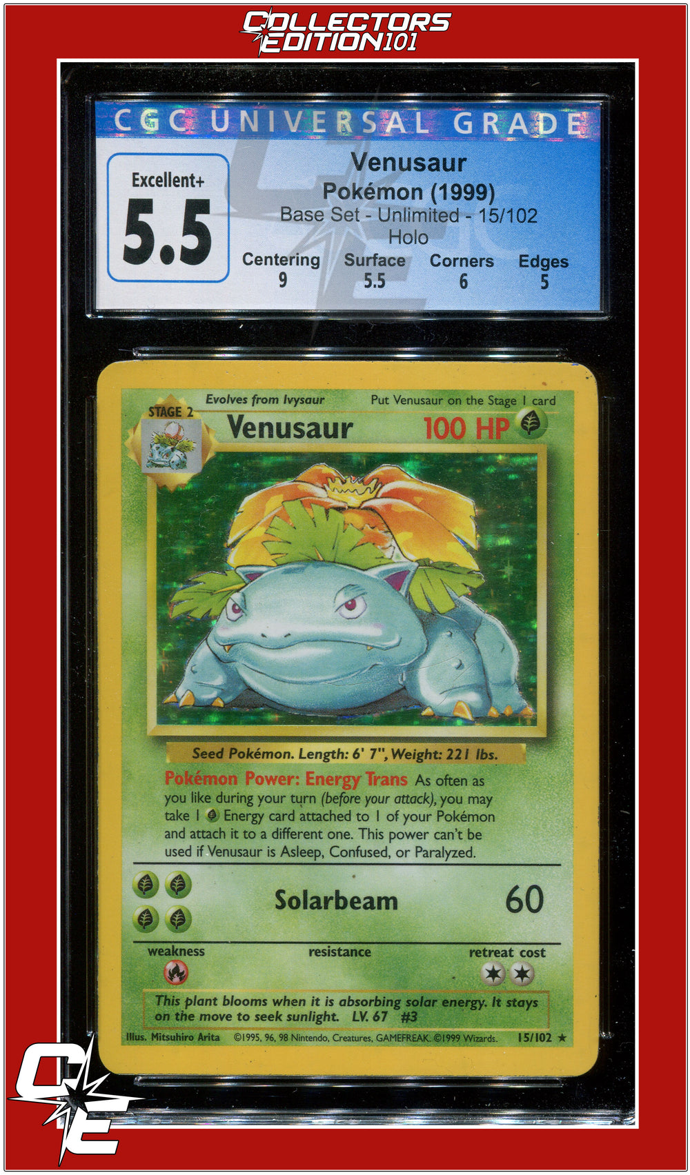 Base Set Venusaur Holo 15/102 CGC 5.5 - Subgrades