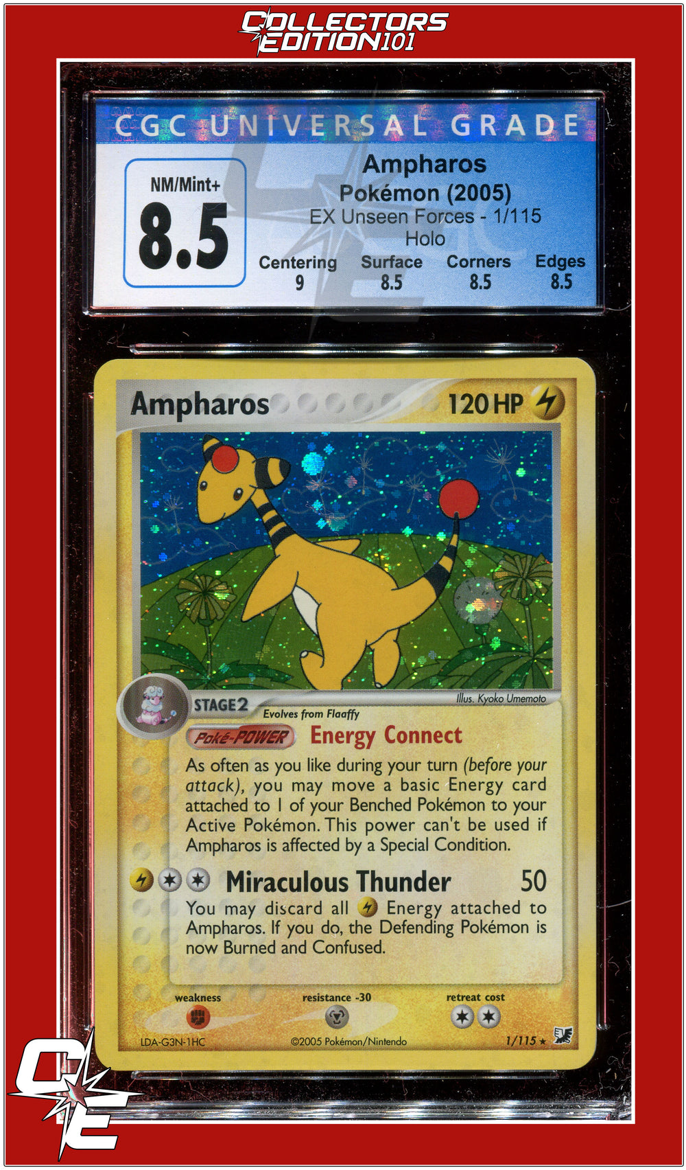 EX Unseen Forces Ampharos Holo 1/115 CGC 8.5 - Subgrades