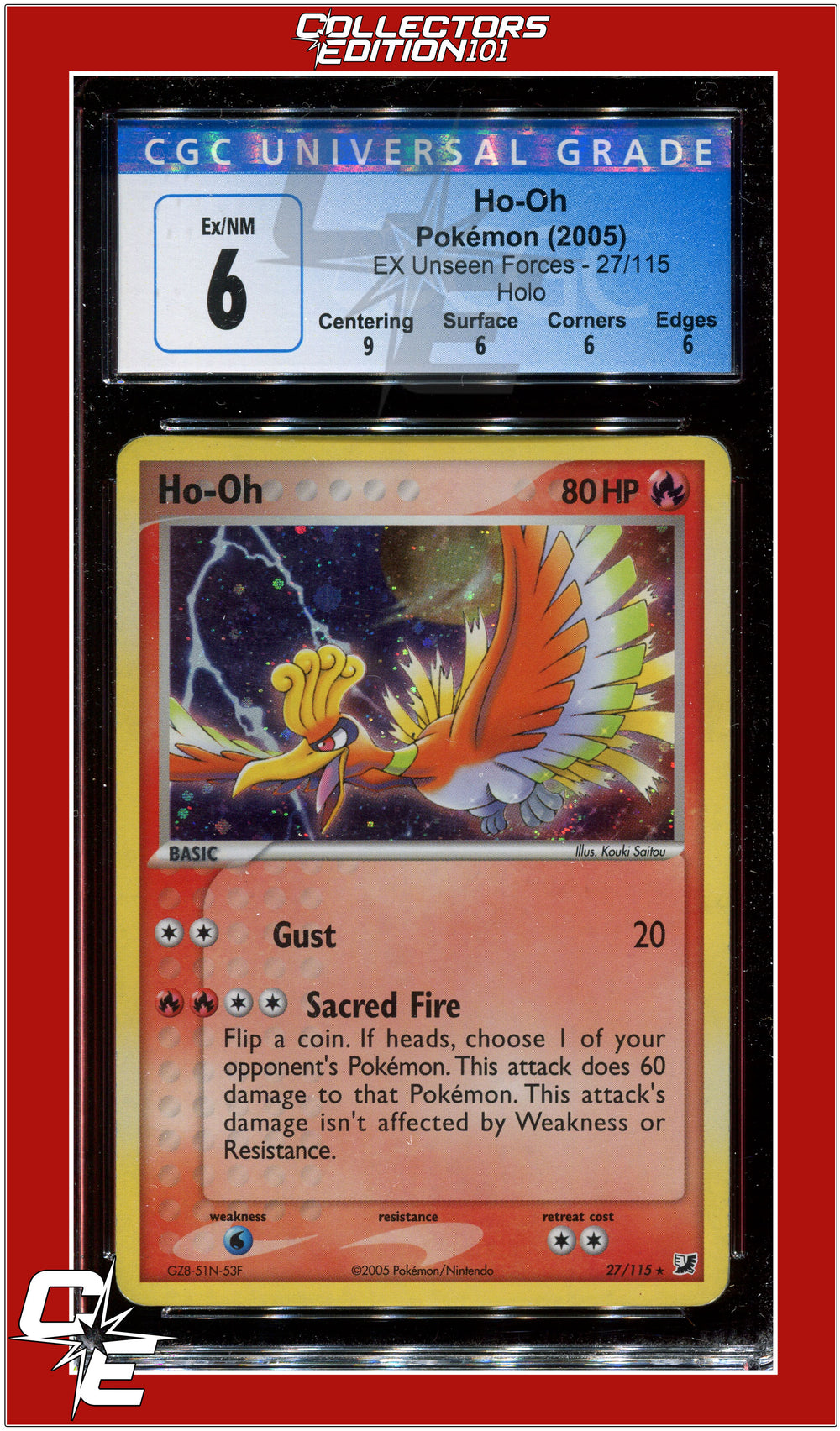 EX Unseen Forces Ho-Oh Holo 27/115 CGC 6 - Subgrades