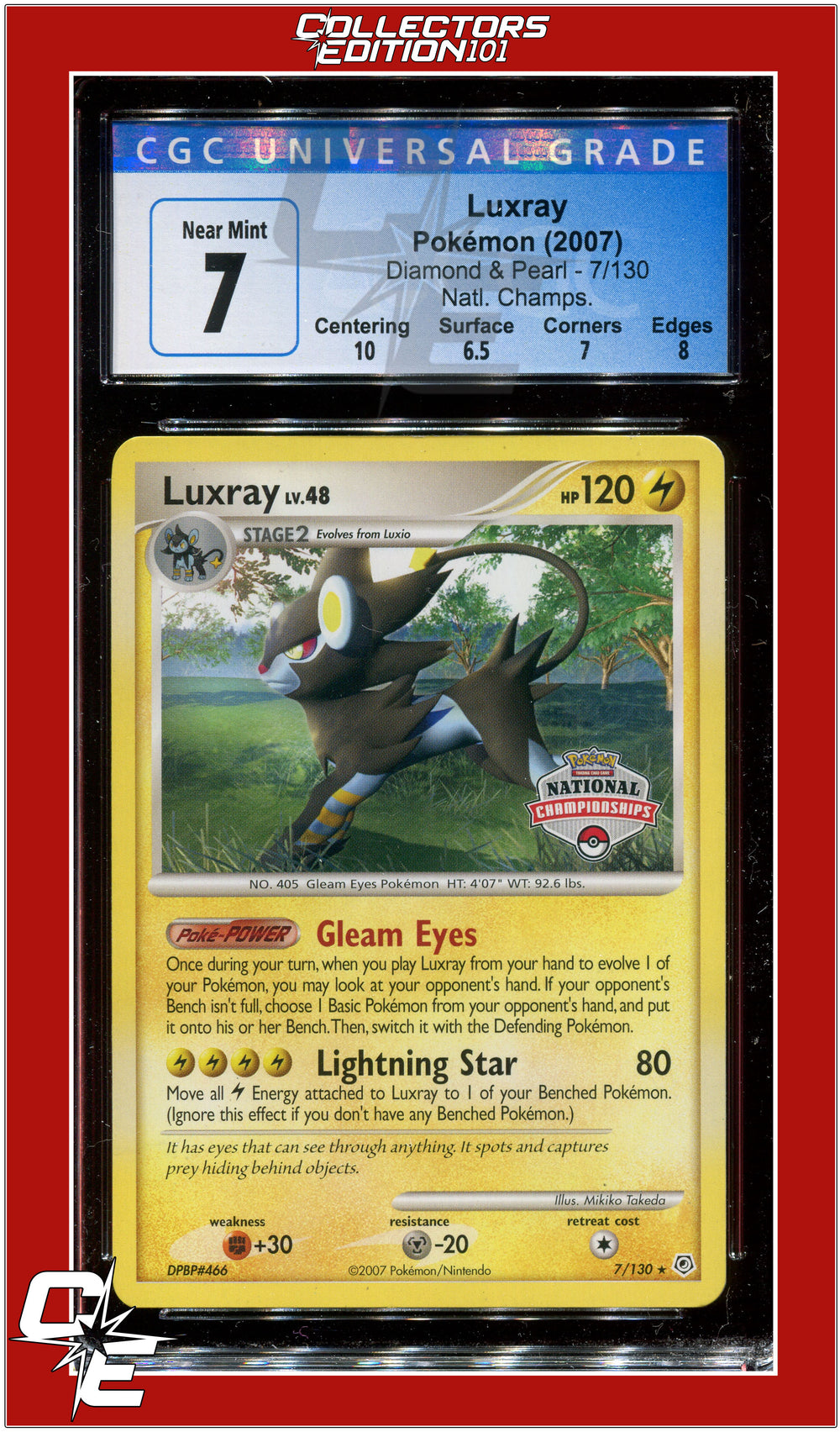 Diamond & Pearl Luxray National Championships 7/130 CGC 7 - Subgrades