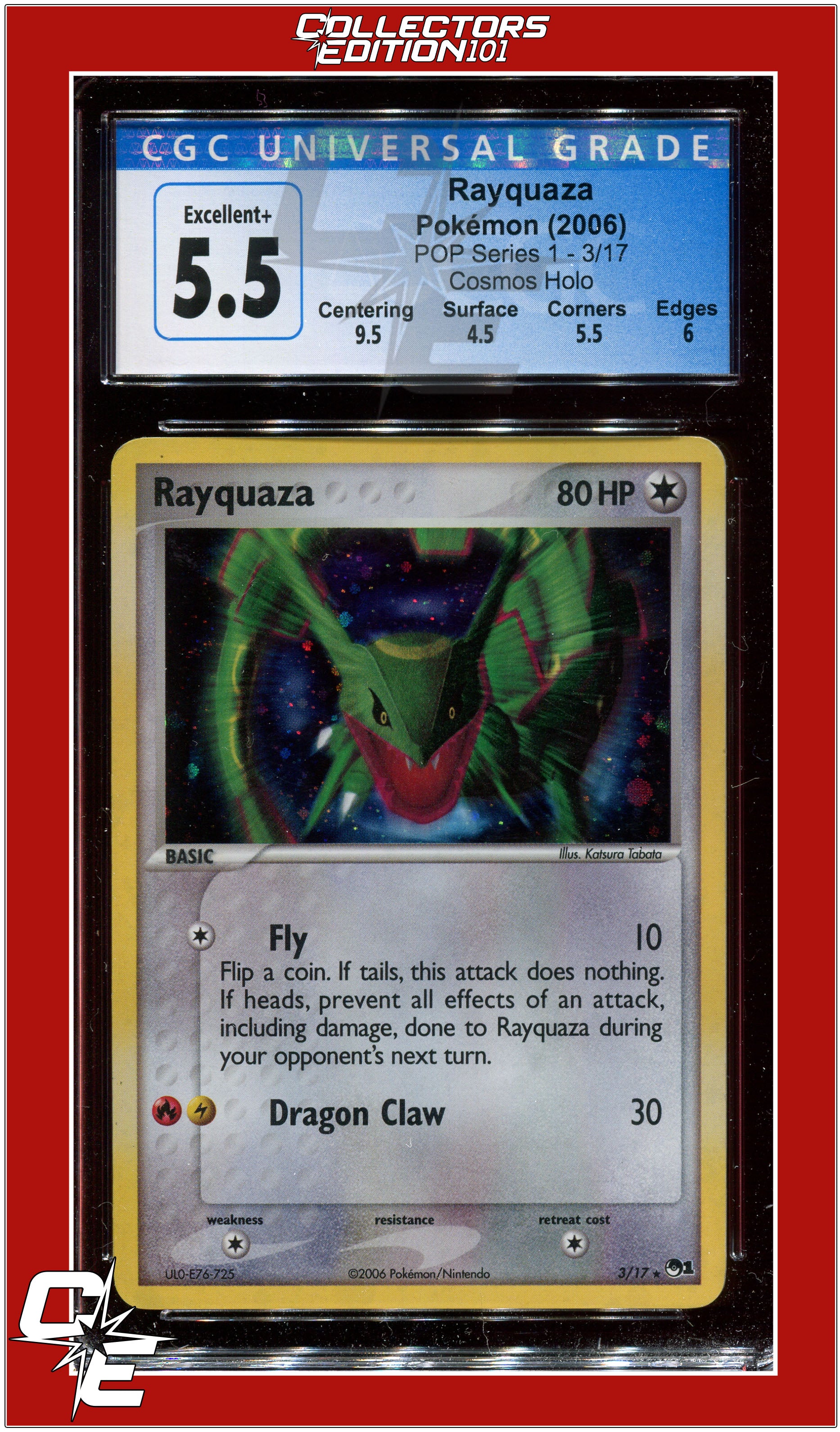 POP Series 1 Rayquaza Cosmos Holo 3/17 CGC 5.5 - Subgrades