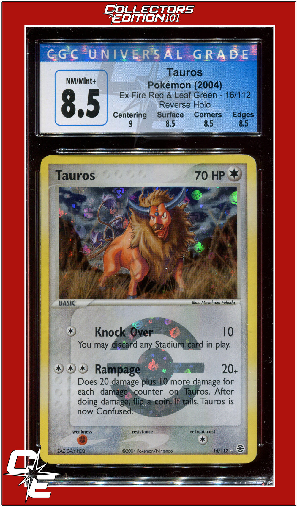 EX FireRed LeafGreen Tauros Reverse Holo 16/112 CGC 8.5 - Subgrades