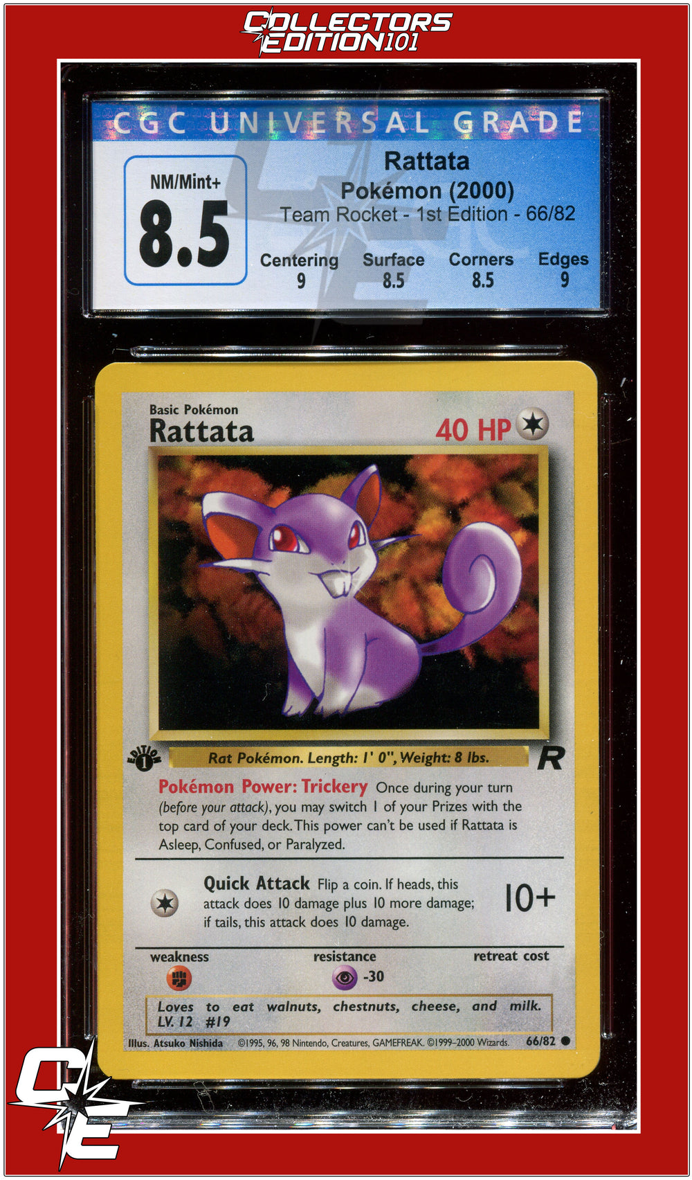 Team Rocket 1st Edition Rattata 66/82 CGC 8.5 - Subgrades