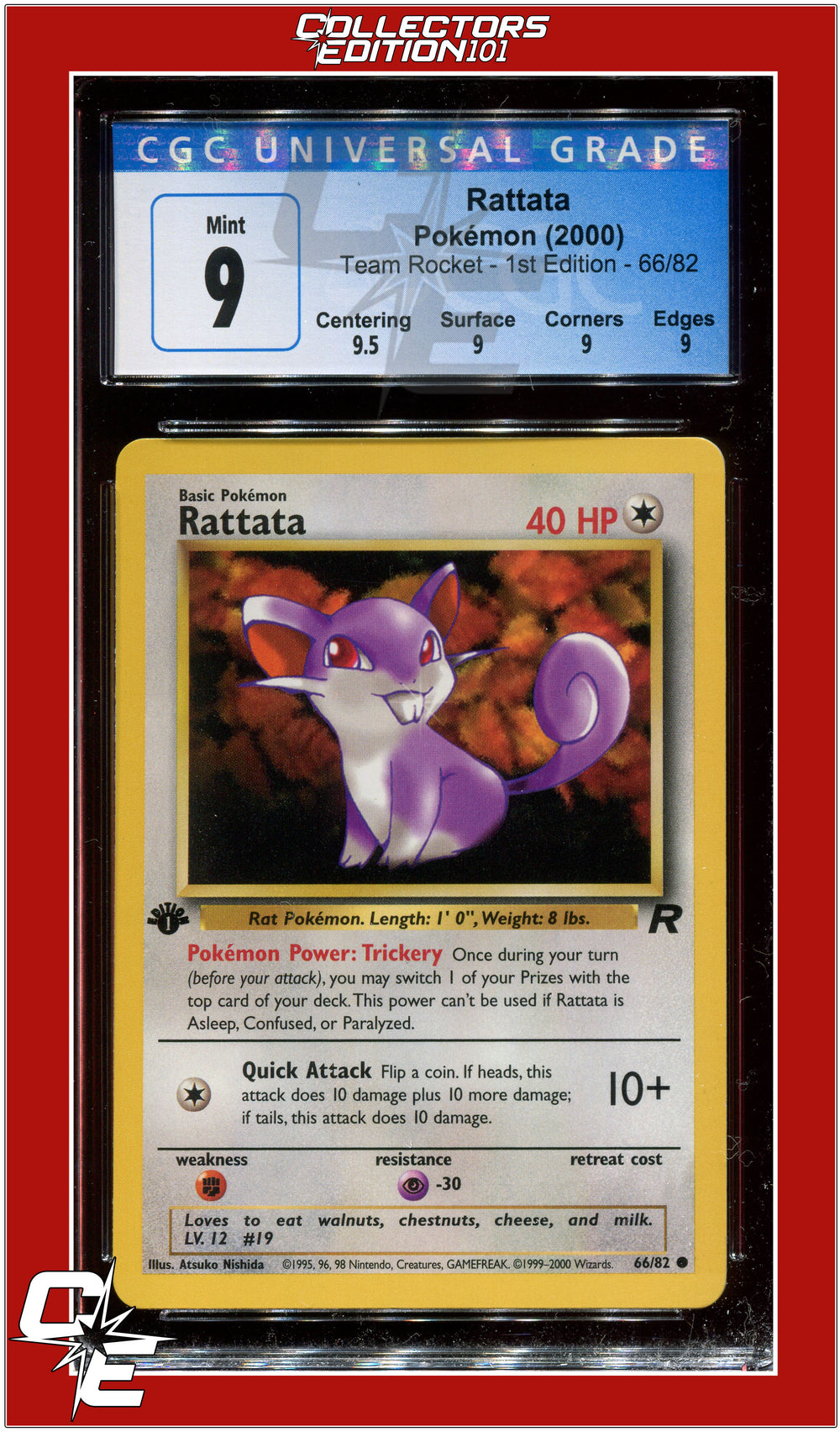 Team Rocket 1st Edition Rattata 66/82 CGC 9 - Subgrades