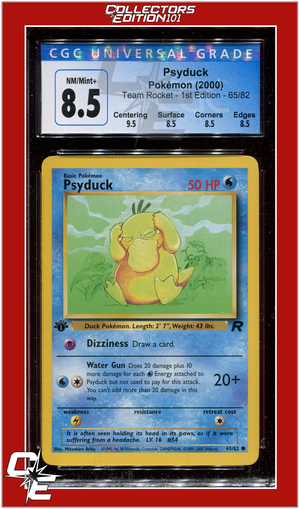 Team Rocket 65 Psyduck 1st Edition CGC 8.5 - Subgrades | Collectors Edition 101 Team Rocket 65 Psyduck 1st Edition CGC 8.5 - Subgrades | Collectors Edition 101