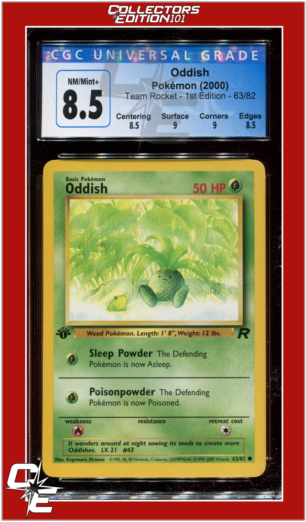 Team Rocket 63 Oddish 1st Edition CGC 8.5 - Subgrades | Collectors Edition 101 Team Rocket 63 Oddish 1st Edition CGC 8.5 - Subgrades | Collectors Edition 101
