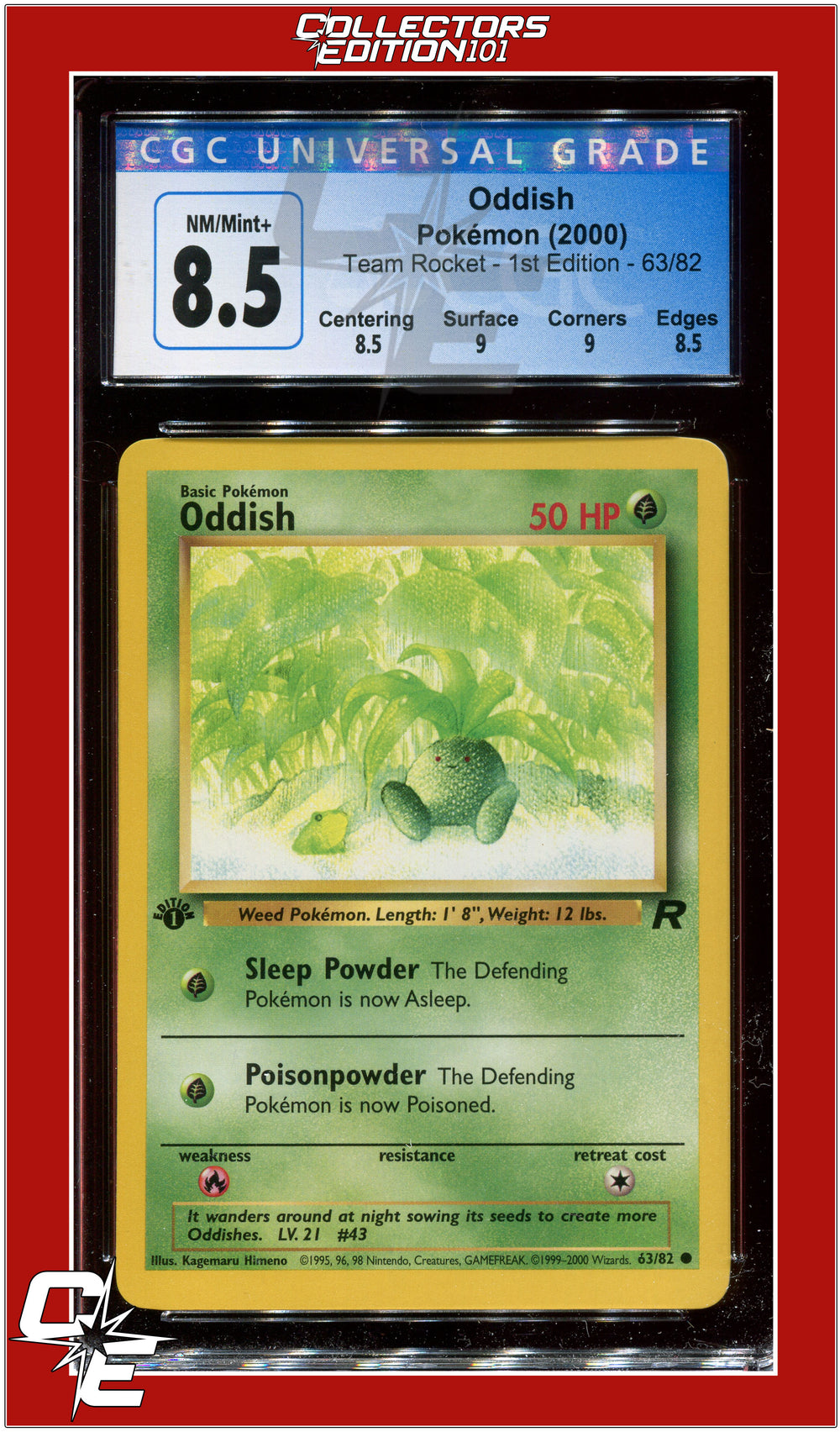 first edition oddish pokemon card Team Rocket 63 Oddish 1st Edition CGC 8.5 - Subgrades