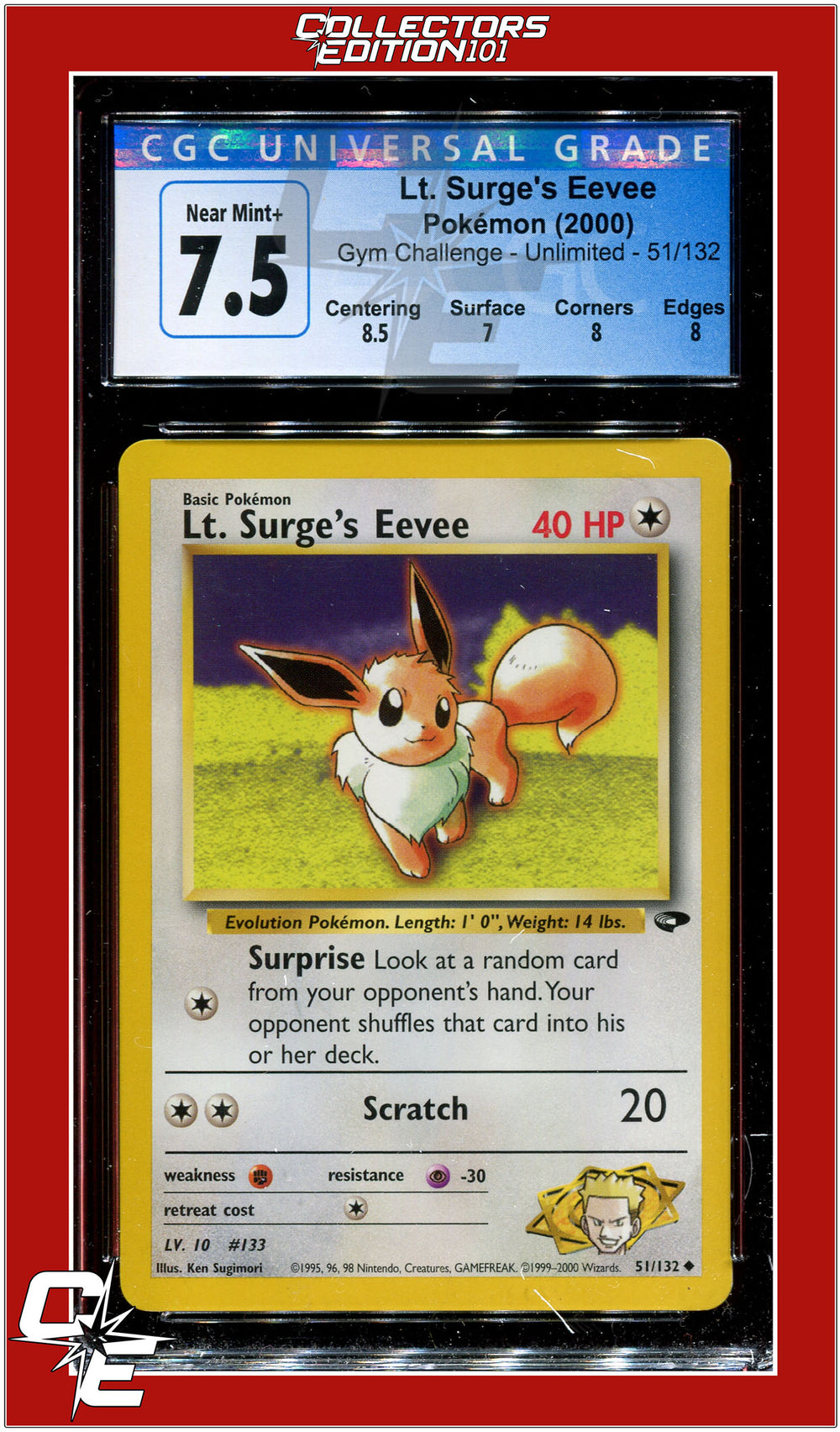 Gym Challenge Lt. Surge's Eevee 8.5 51/132 CGC 7.5 - Subgrades