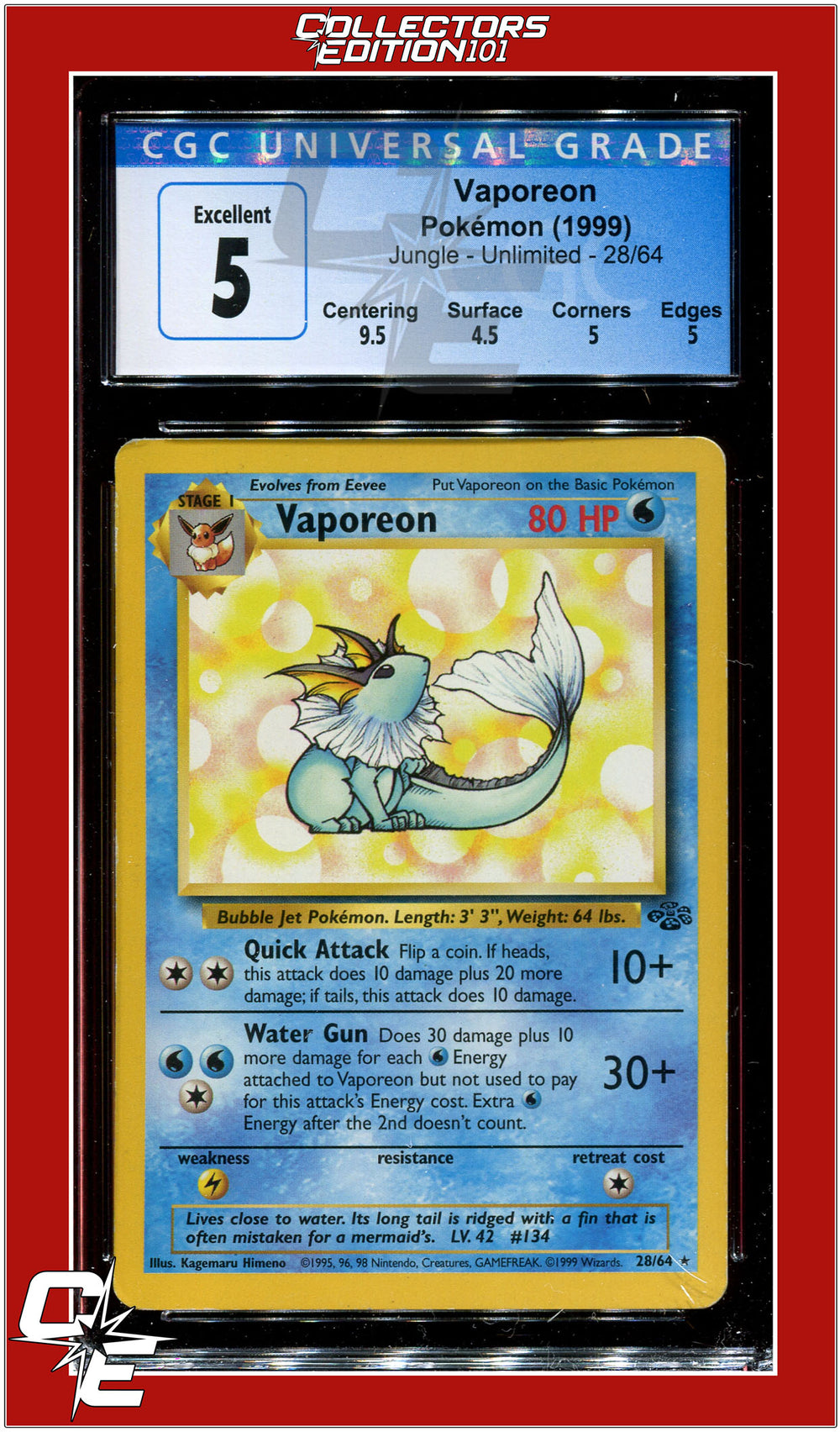 Jungle Vaporeon 28/64 CGC 5 - Subgrades