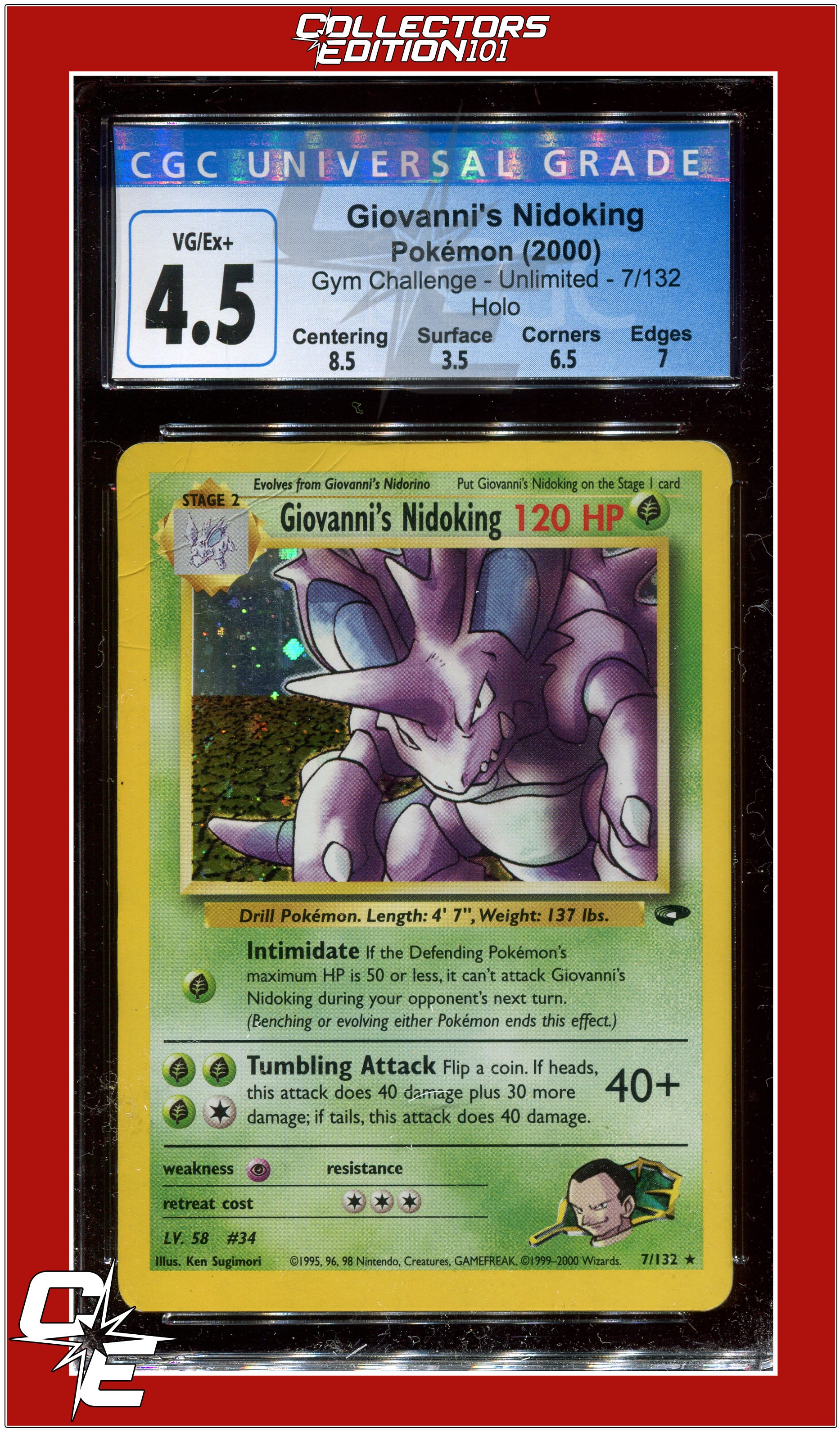 Gym Challenge Giovanni's Nidoking Holo 7/132 CGC 4.5 - Subgrades