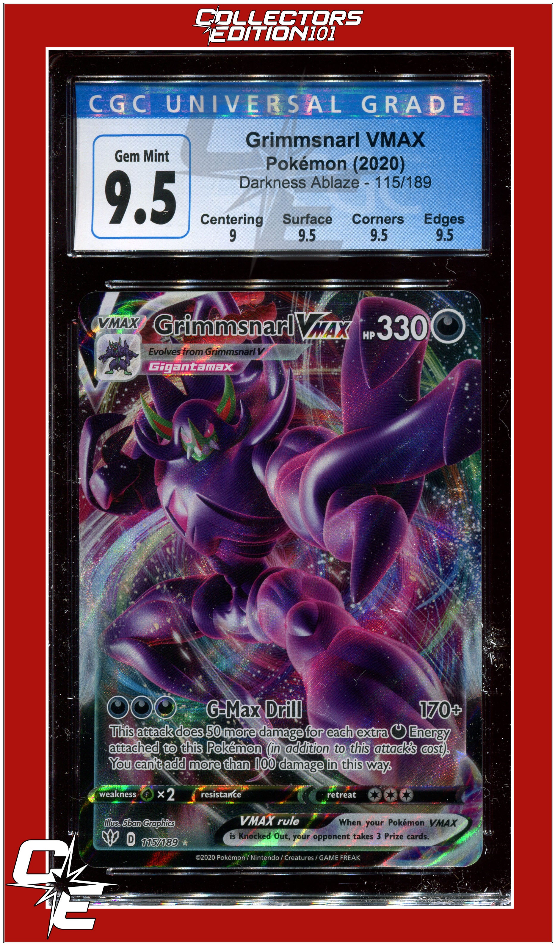 Darkness Ablaze 115 Grimmsnarl VMAX CGC 9.5 - Subgrades | Collectors Edition 101 Darkness Ablaze 115 Grimmsnarl VMAX CGC 9.5 - Subgrades | Collectors Edition 101