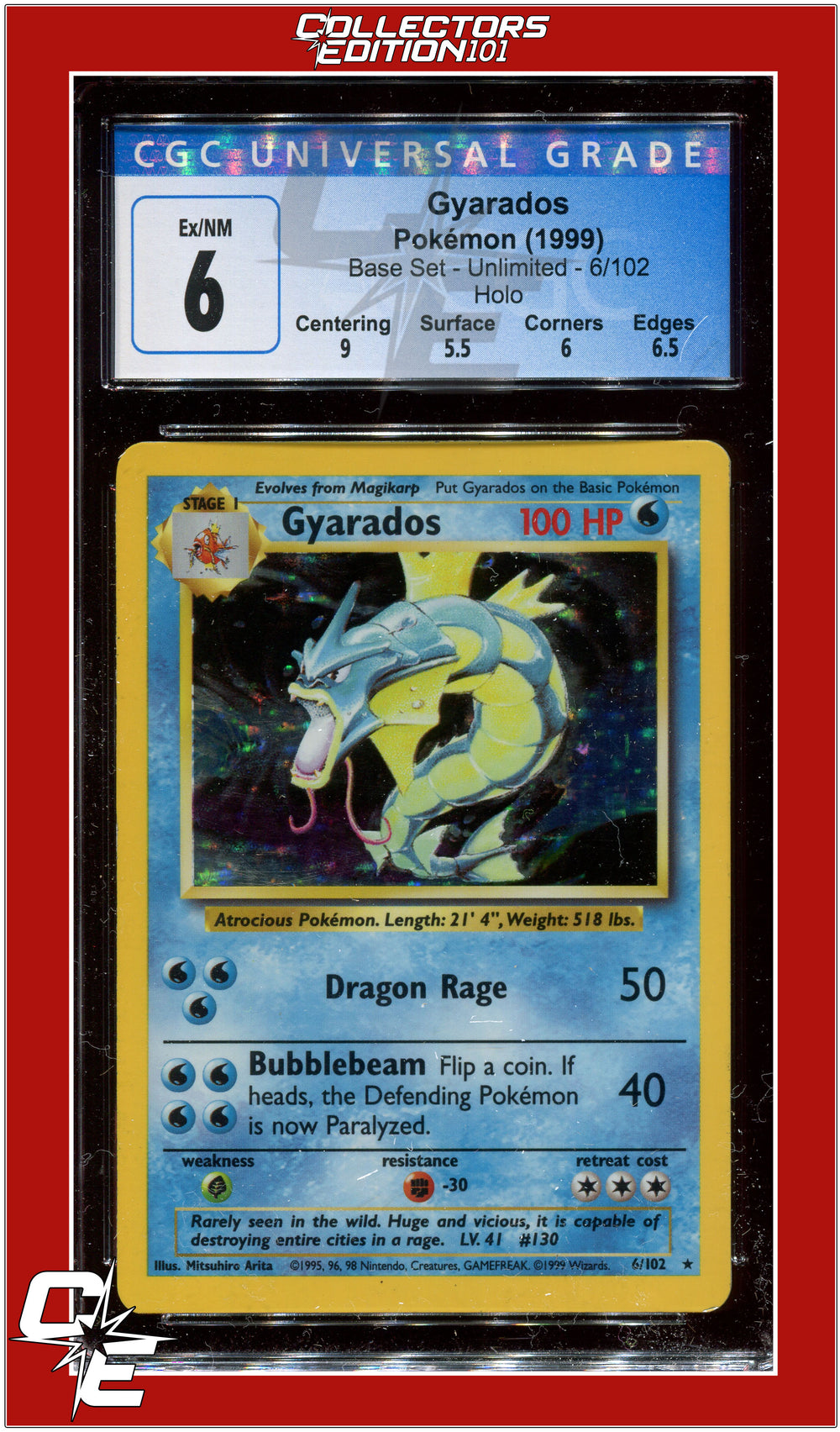 Base Set Gyarados Holo 6/102 CGC 6 - Subgrades