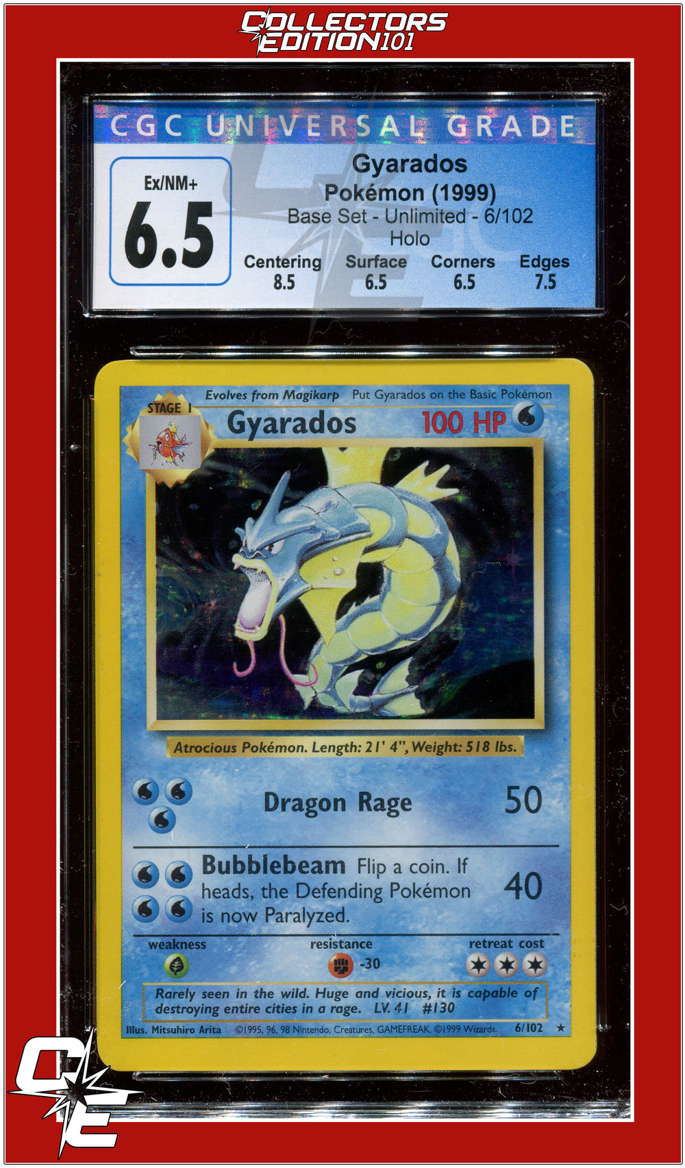 Base Set Gyarados Holo 6/102 CGC 6.5 - Subgrades