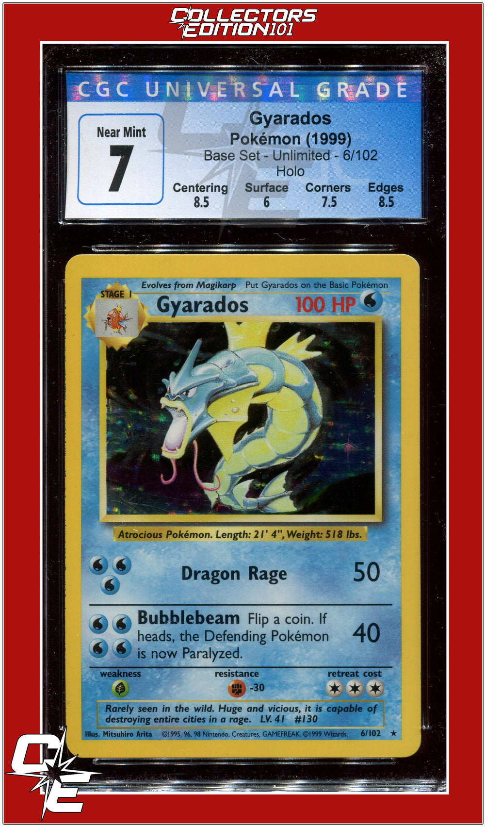 Base Set Gyarados Holo 6/102 CGC 7 - Subgrades