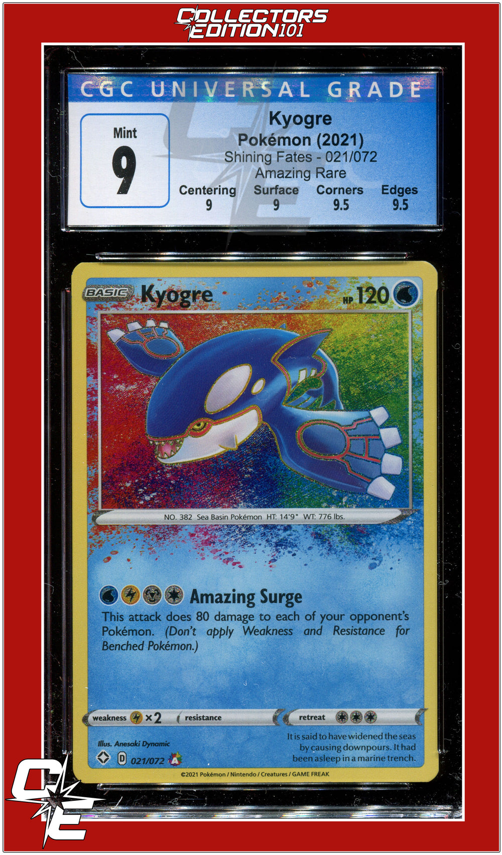 Shining Fates Kyogre Amazing Rare 021/072 CGC 9 - Subgrades