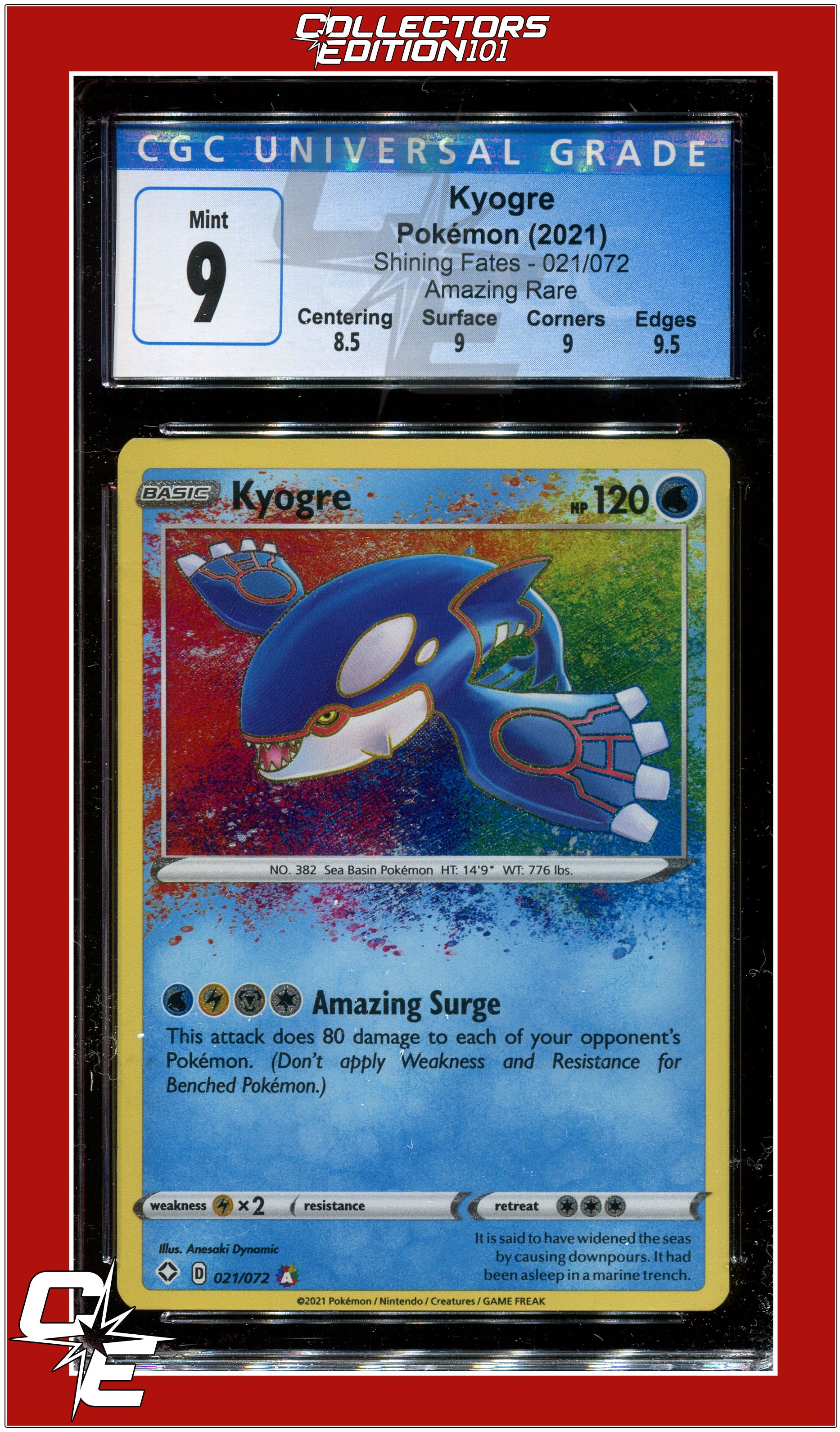 Shining Fates 021 Kyogre Amazing Rare CGC 9 - Subgrades