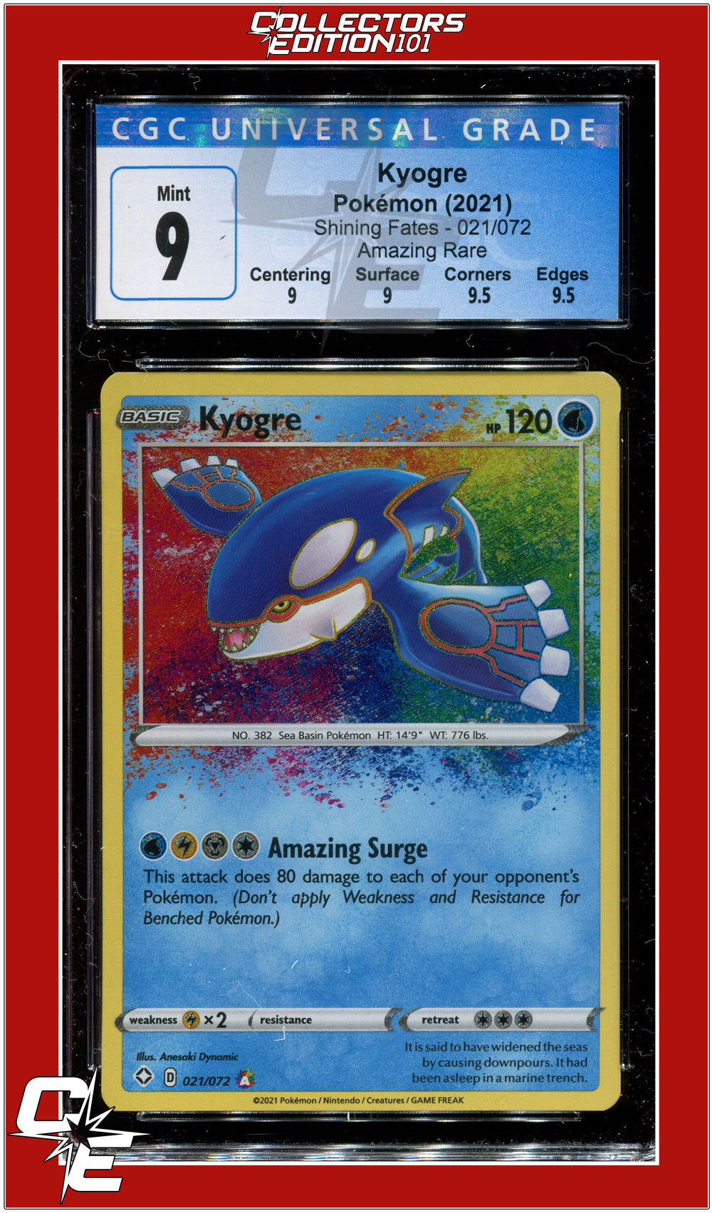 Shining Fates Kyogre Amazing Rare 021/072 CGC 9 - Subgrades