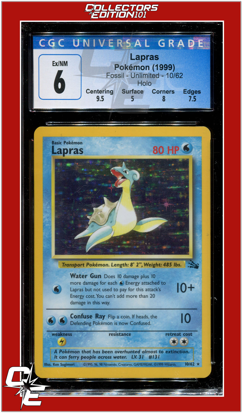 Fossil Lapras Holo 10/62 CGC 6 - Subgrades