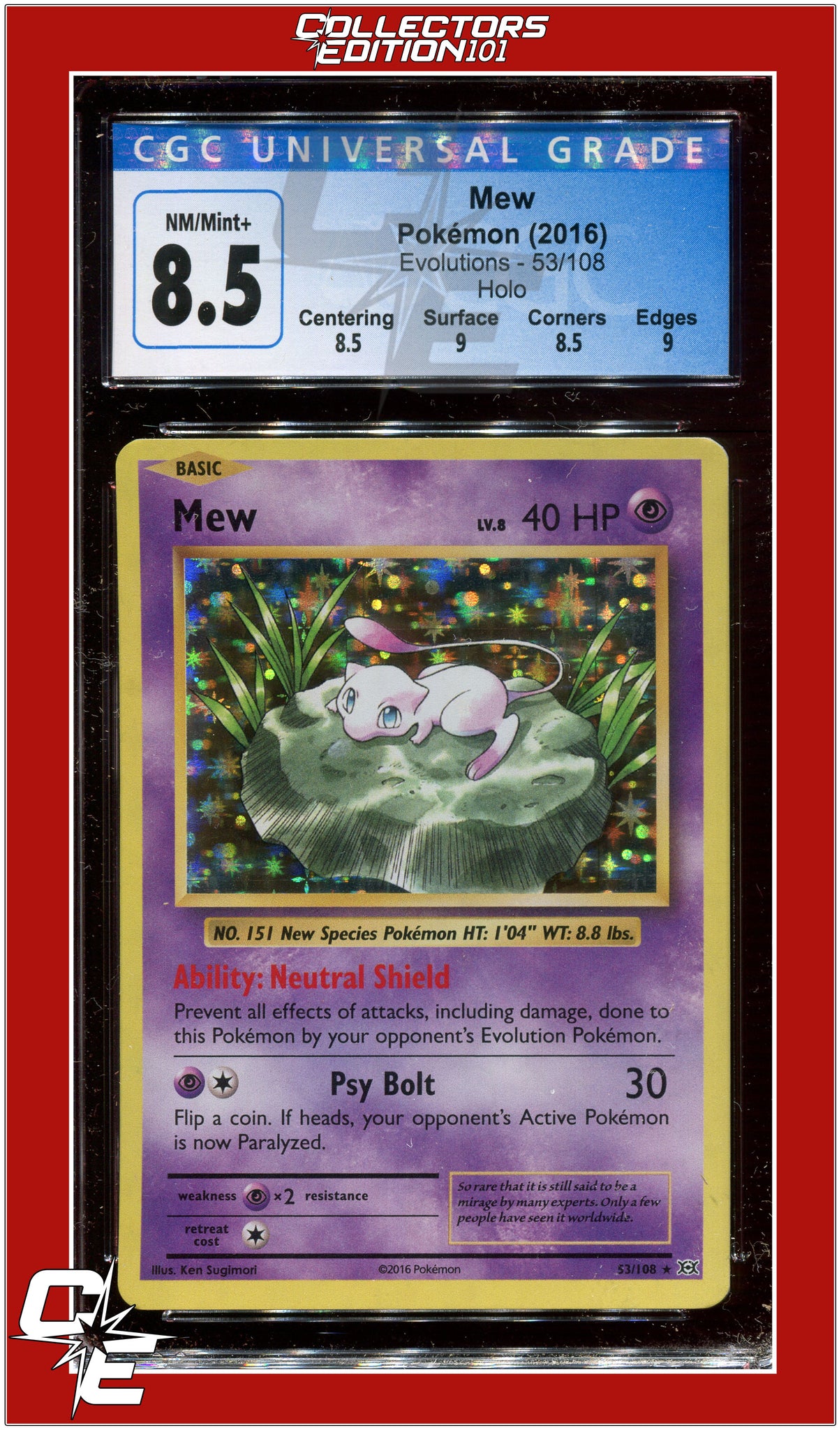 Evolutions 53 Mew Holo CGC 8.5 - Subgrades | Collectors Edition 101 Evolutions 53 Mew Holo CGC 8.5 - Subgrades | Collectors Edition 101