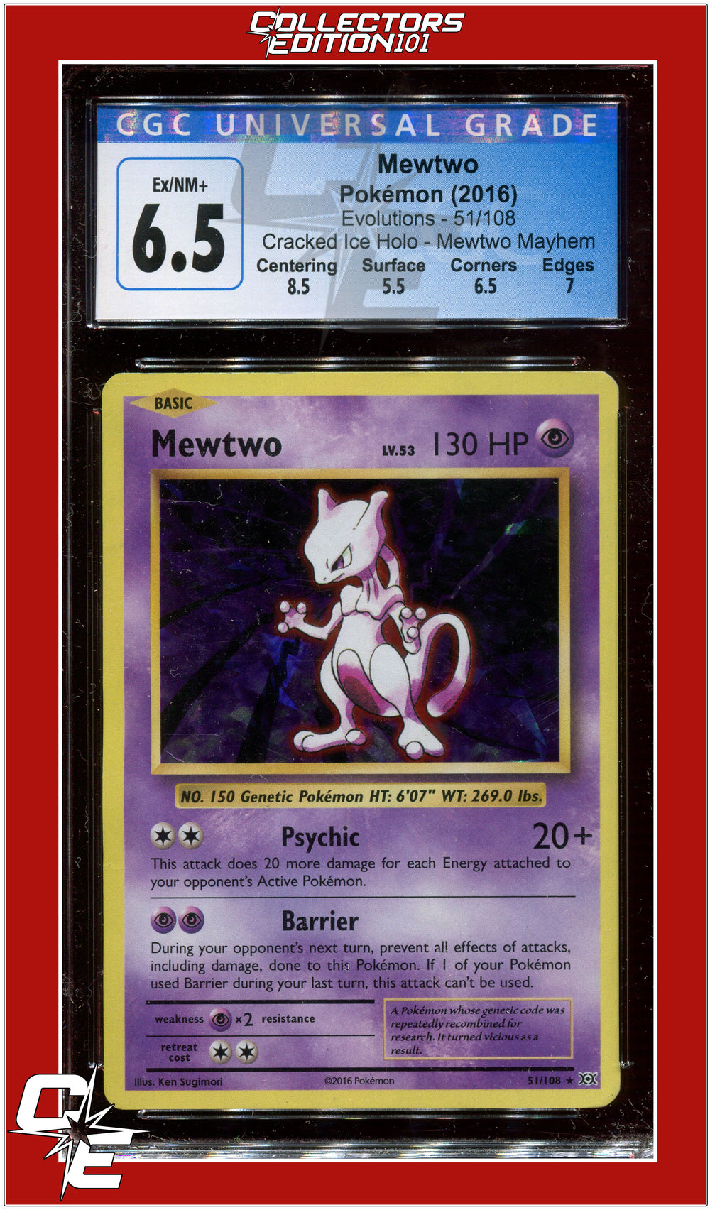 Evolutions Mewtwo Cracked Ice Holo 51/108 CGC 6.5 - Subgrades