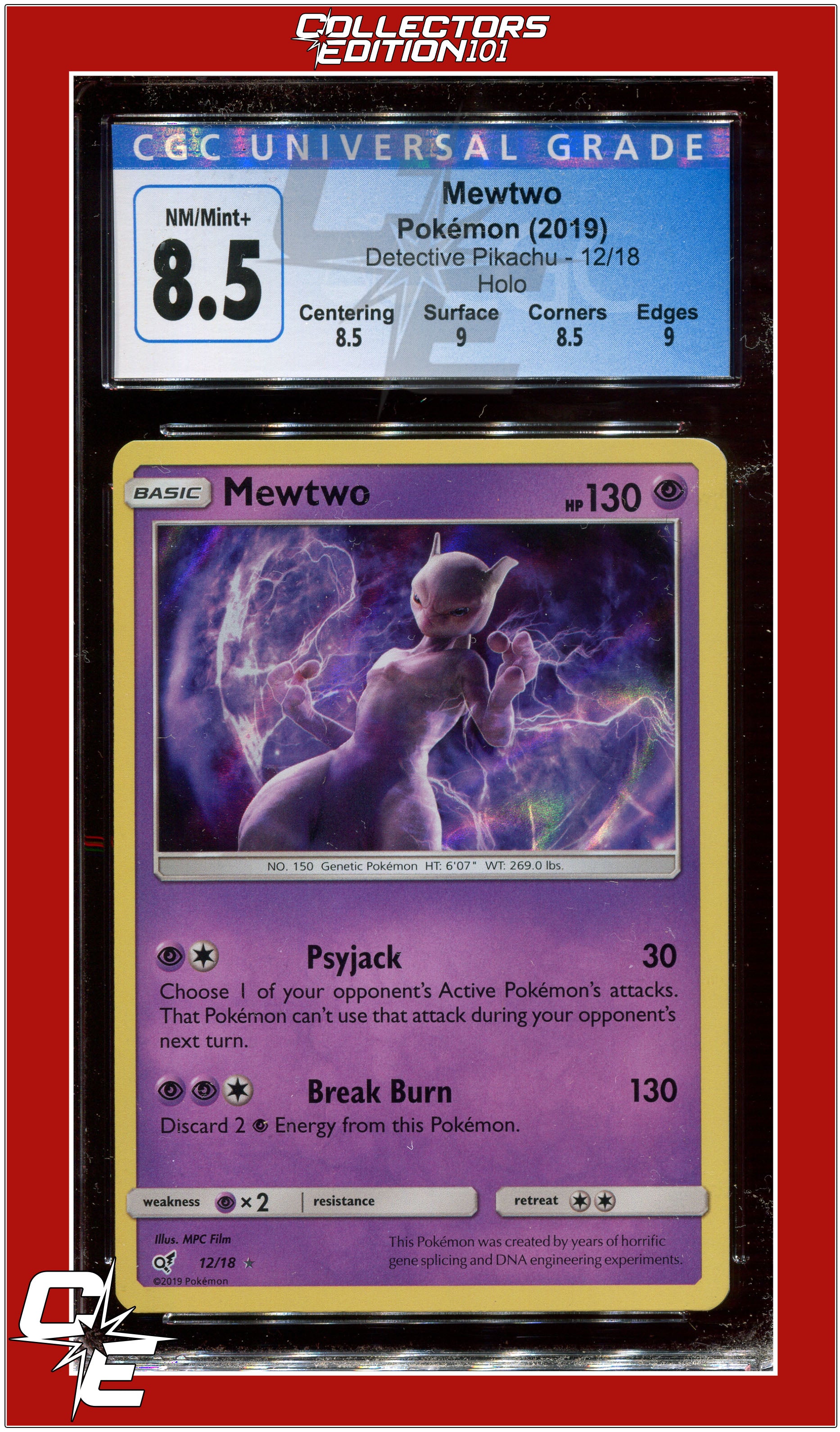 Detective Pikachu 12 Mewtwo Holo CGC 8.5 - Subgrades | Collectors Edition 101 Detective Pikachu 12 Mewtwo Holo CGC 8.5 - Subgrades | Collectors Edition 101