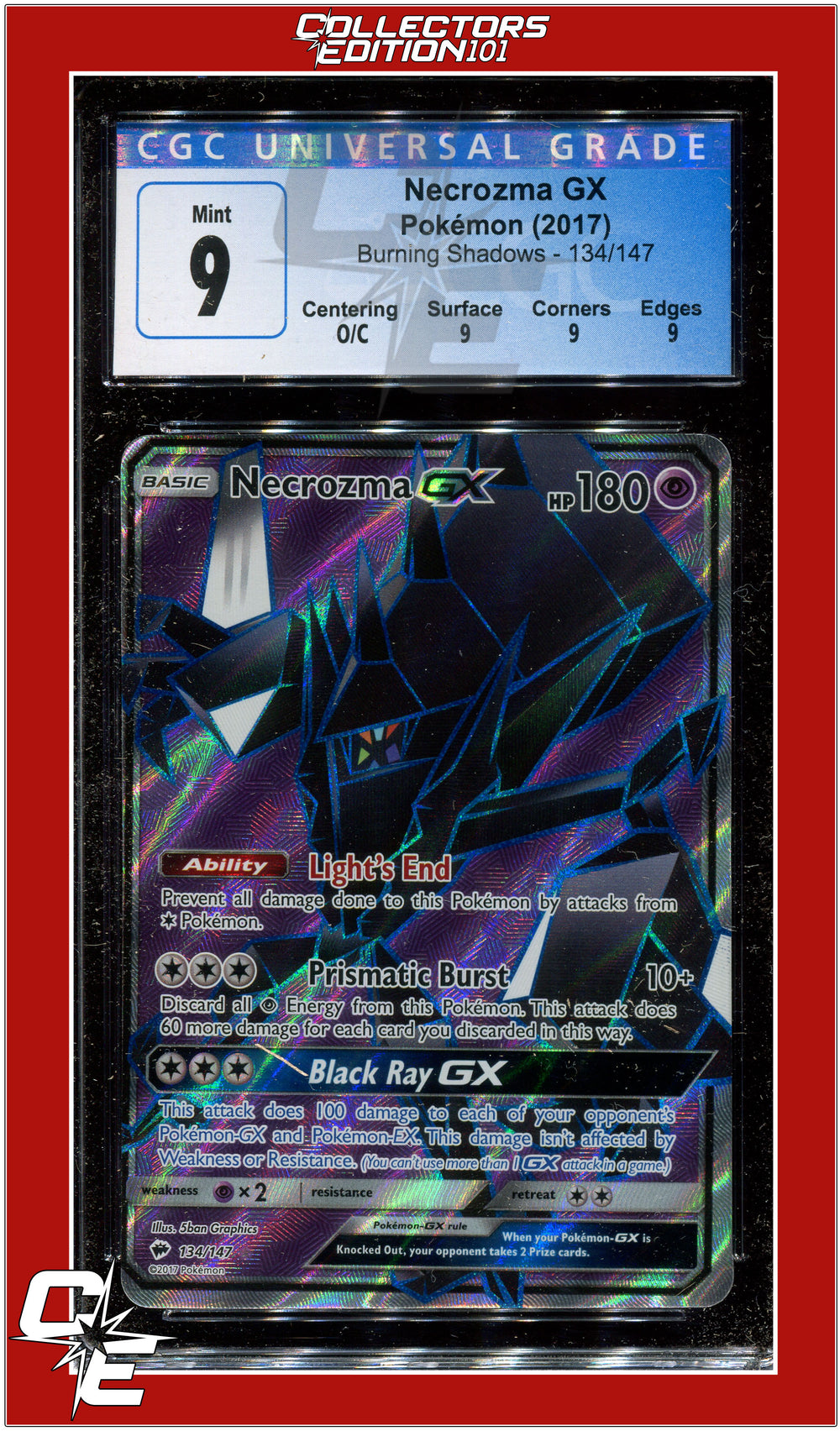 Burning Shadows Necrozma GX 134/147 CGC 9 - Subgrades