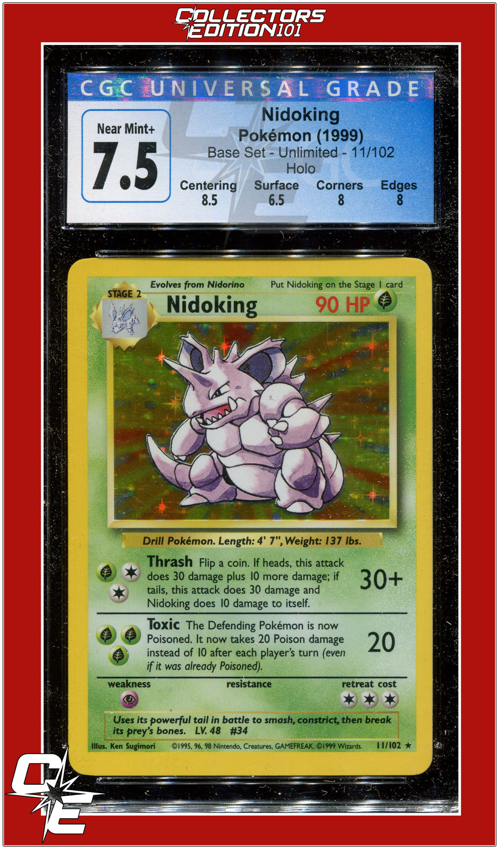 Base Set Nidoking Holo 11/102 CGC 7.5 - Subgrades