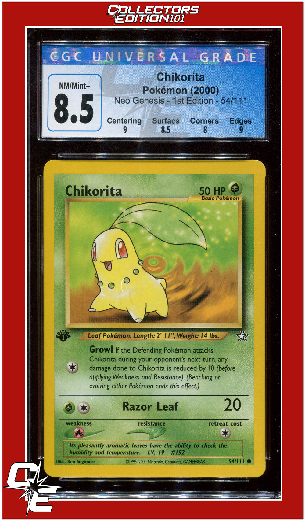 Neo Genesis 1st Edition Chikorita 54/111 CGC 8.5 - Subgrades