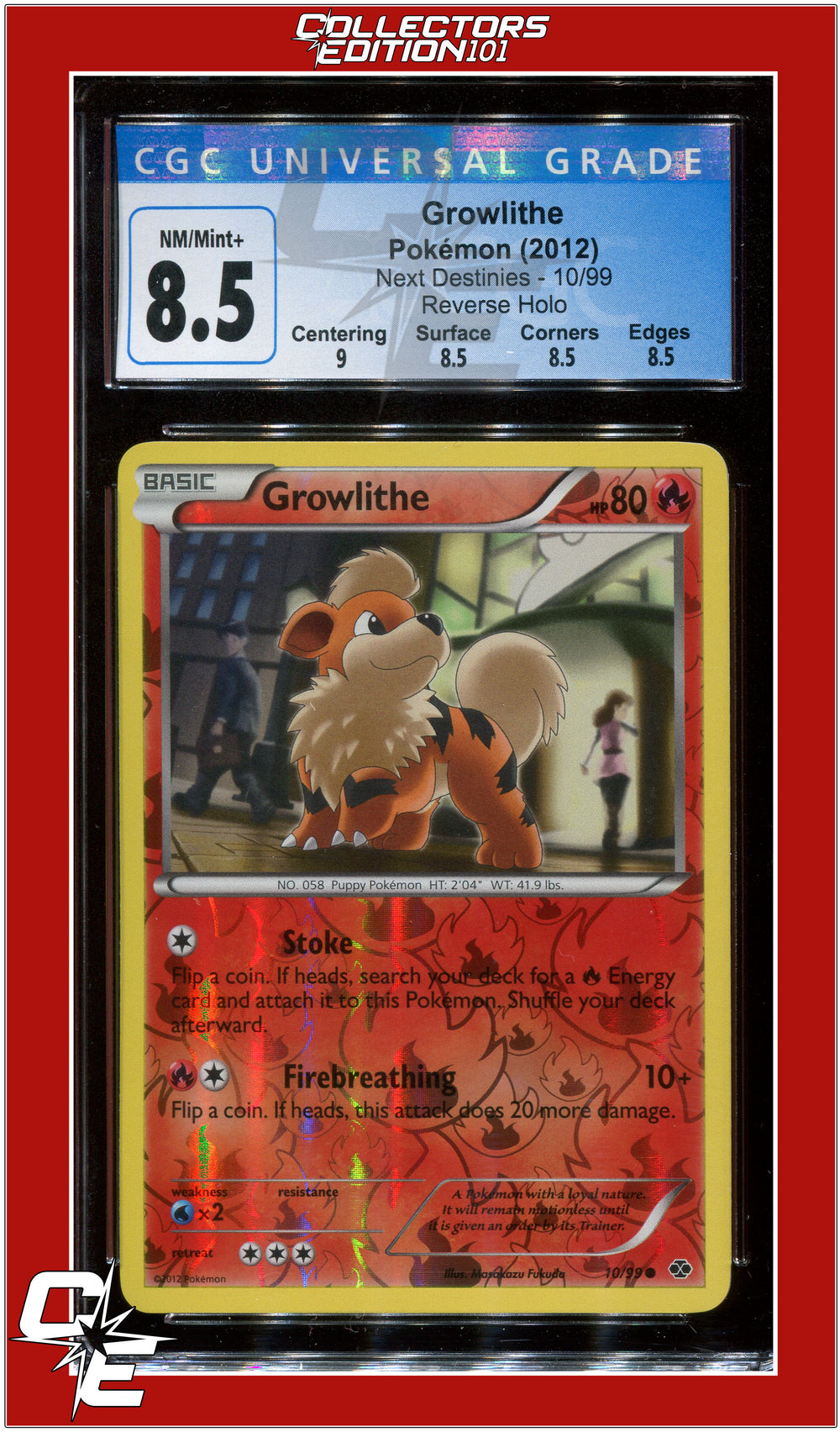 Next Destinies Growlithe Reverse Holo 11/99 8.5 - Subgrades