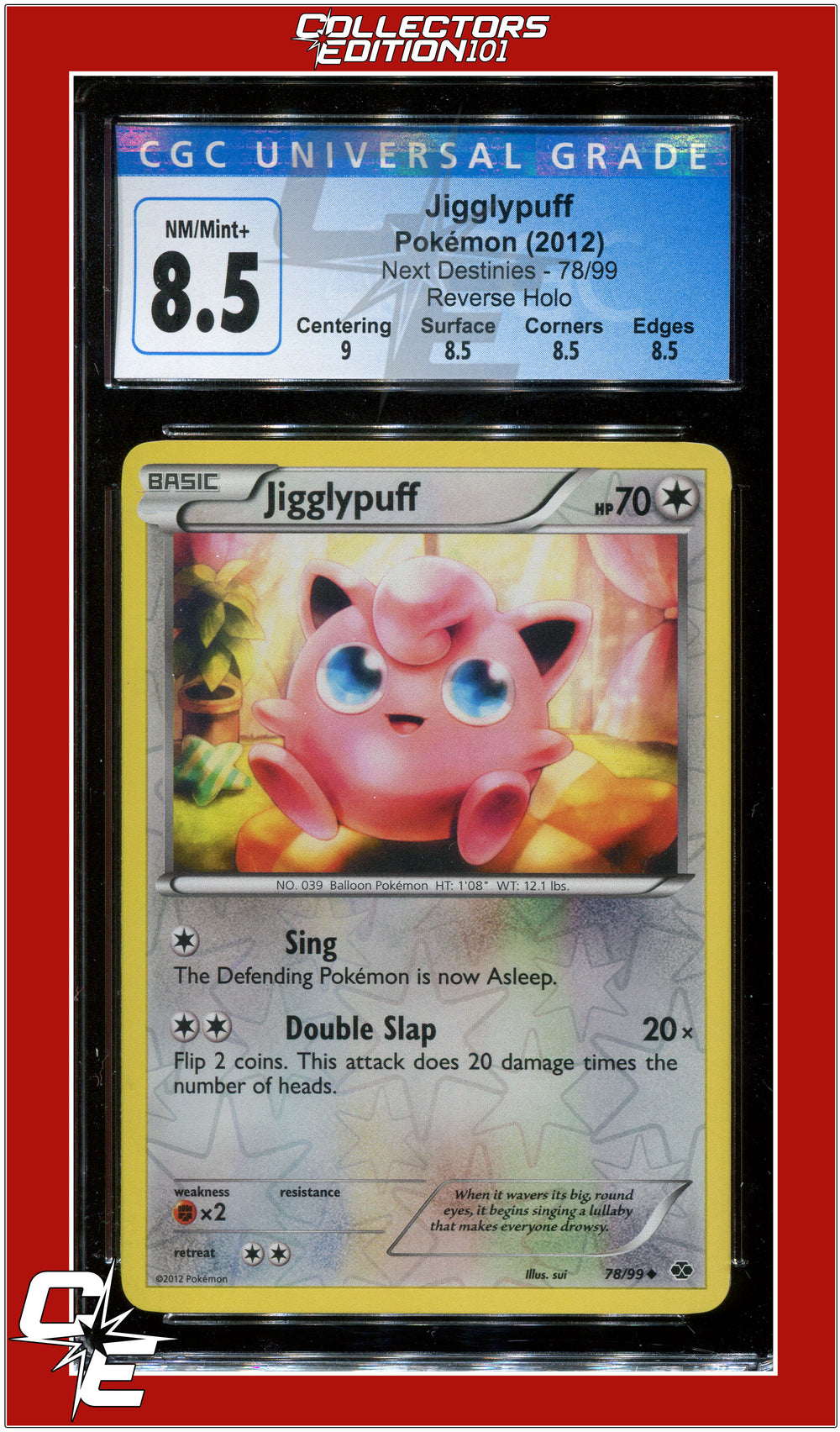 Next Destinies Jigglypuff Reverse Holo 78/99 CGC 8.5 - Subgrades