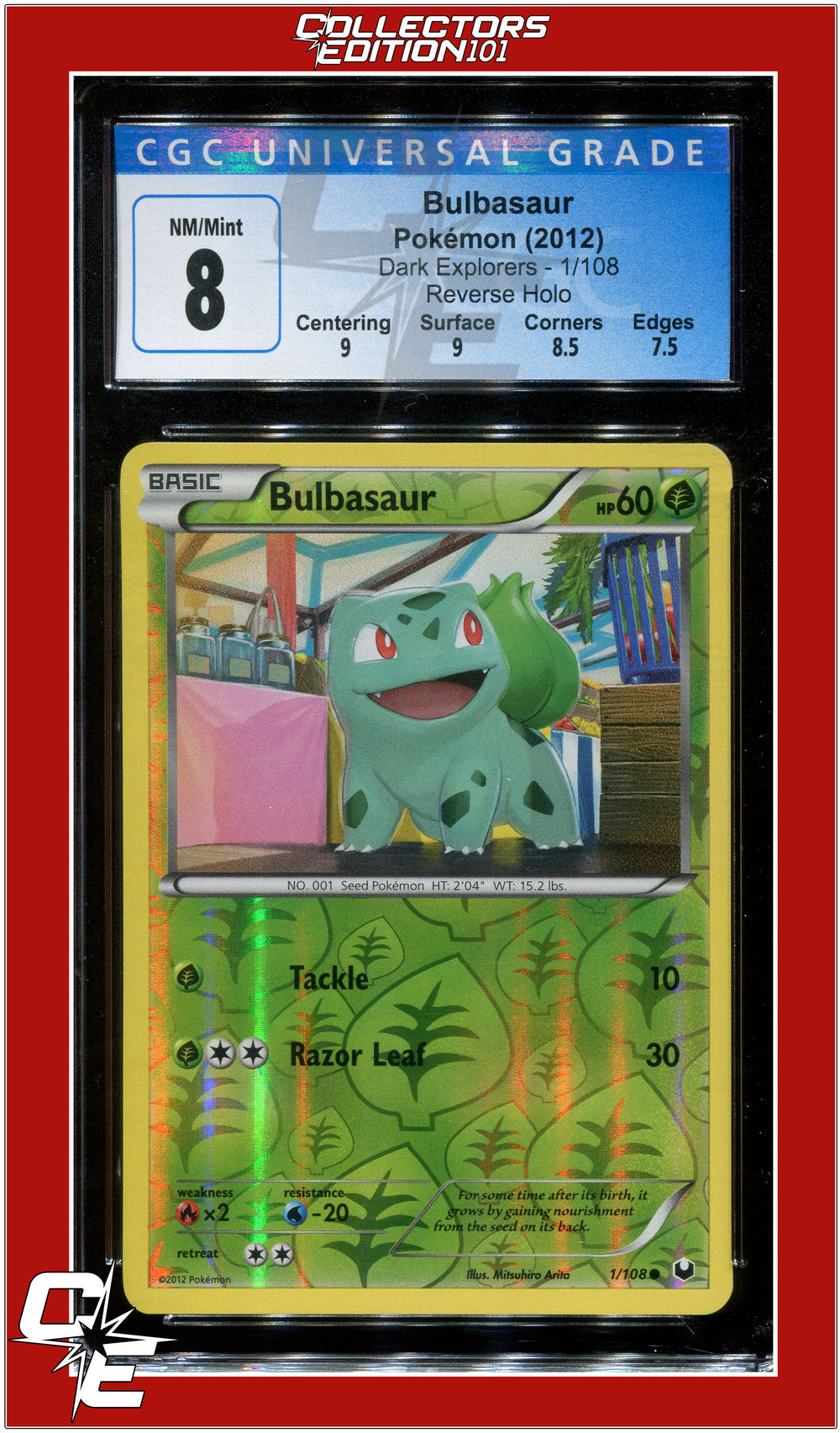 Dark Explorers Bulbasaur Reverse Holo 1/108 CGC 8 - Subgrades