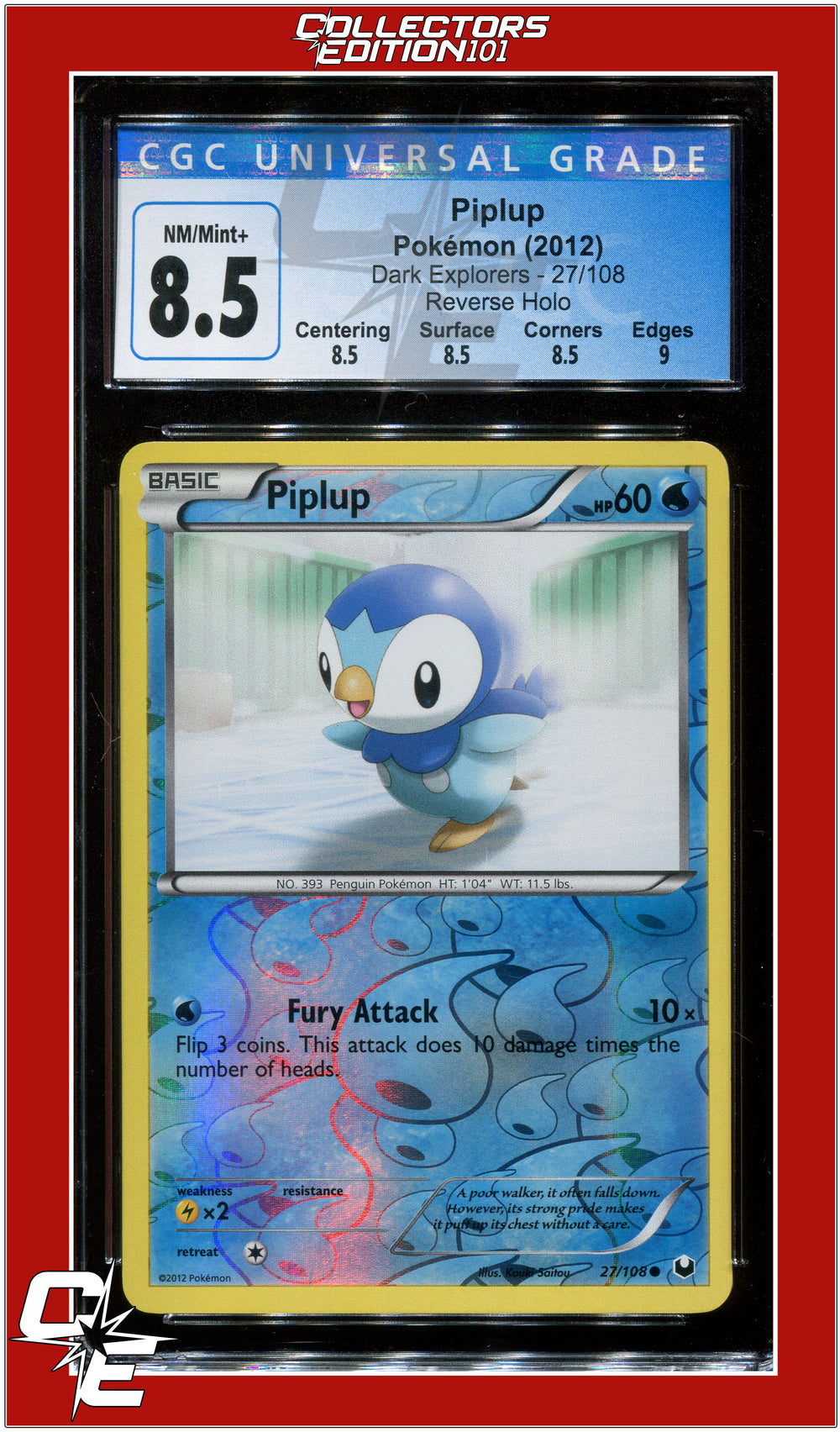 Dark Explorers Piplup Reverse Holo 27/108 CGC 8.5 - Subgrades