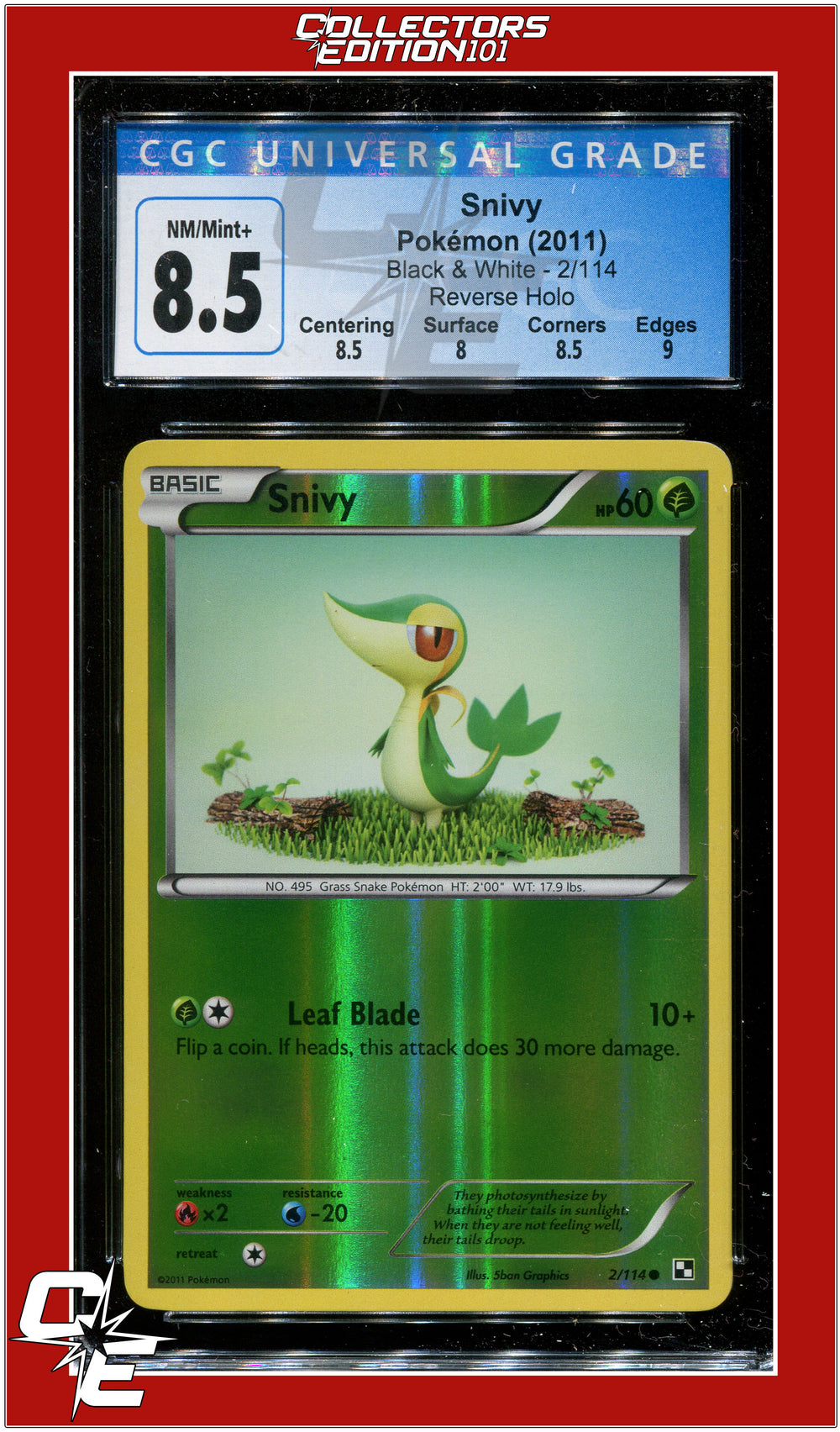 Black & White Snivy Reverse Holo 2/114 CGC 8.5 - Subgrades