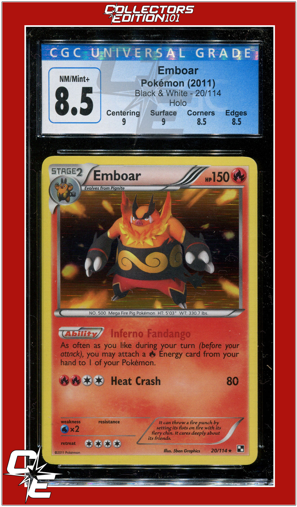 Black & White Emboar Holo 20/114 CGC 8.5 - Subgrades