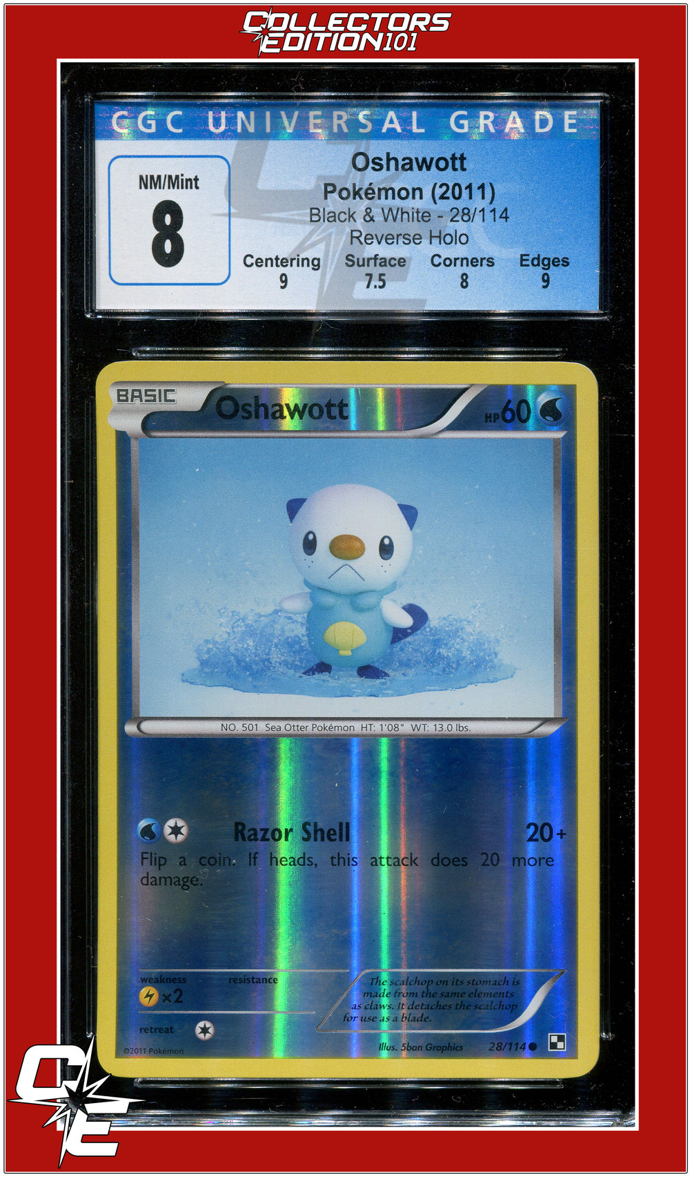 Black & White Oshawott Reverse Holo 28/114 CGC 8 - Subgrades