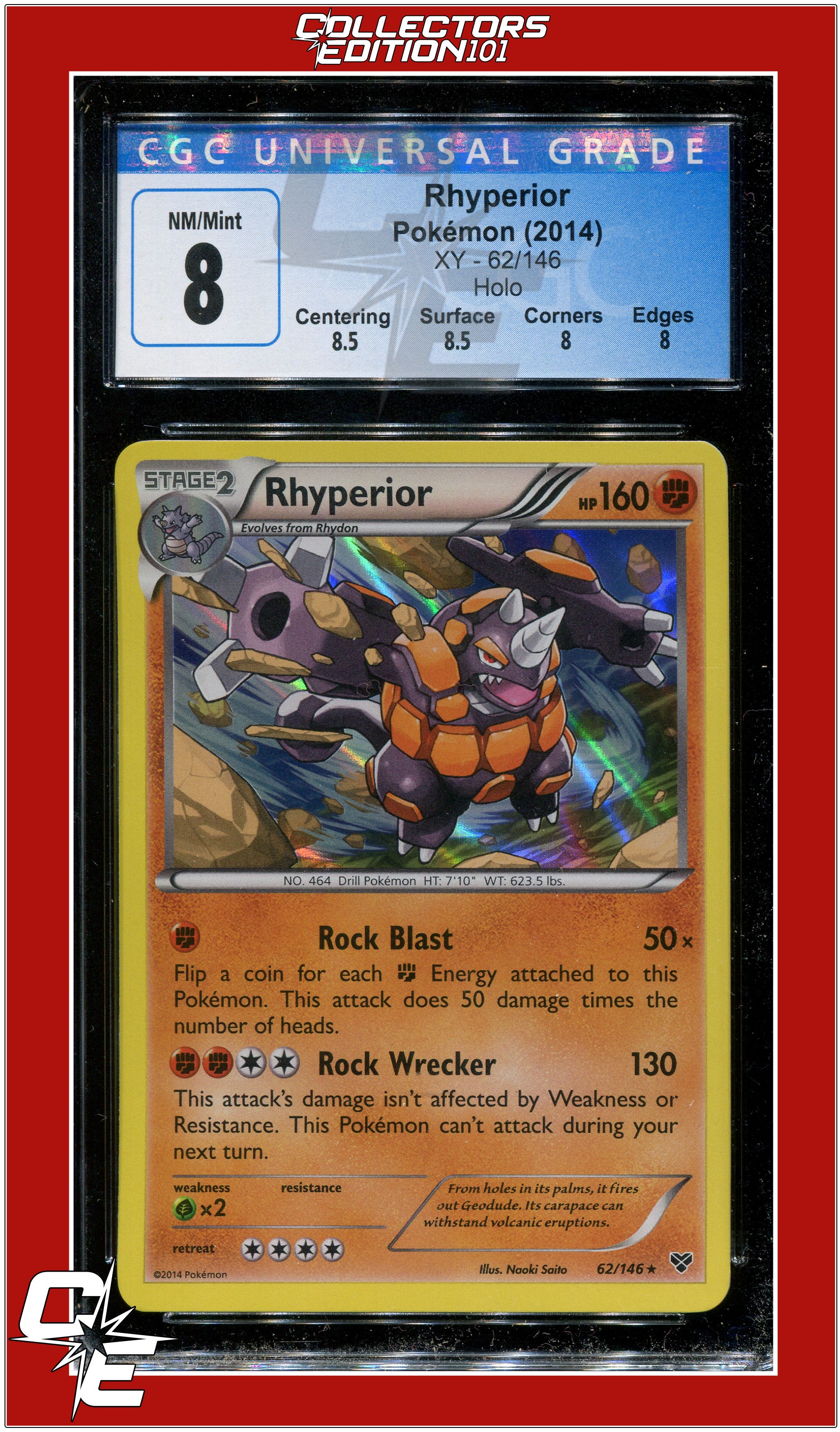 XY 62 Rhyperior Holo CGC 8 - Subgrades