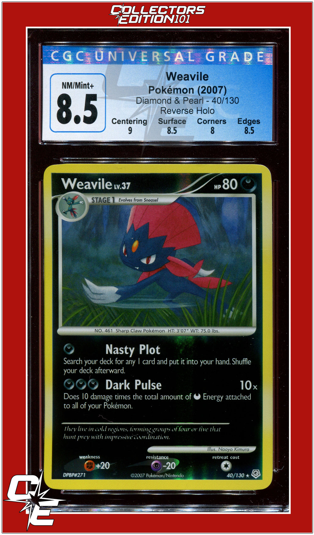 Diamond & Pearl Weavile Reverse Holo 40/130 CGC 8.5 - Subgrades